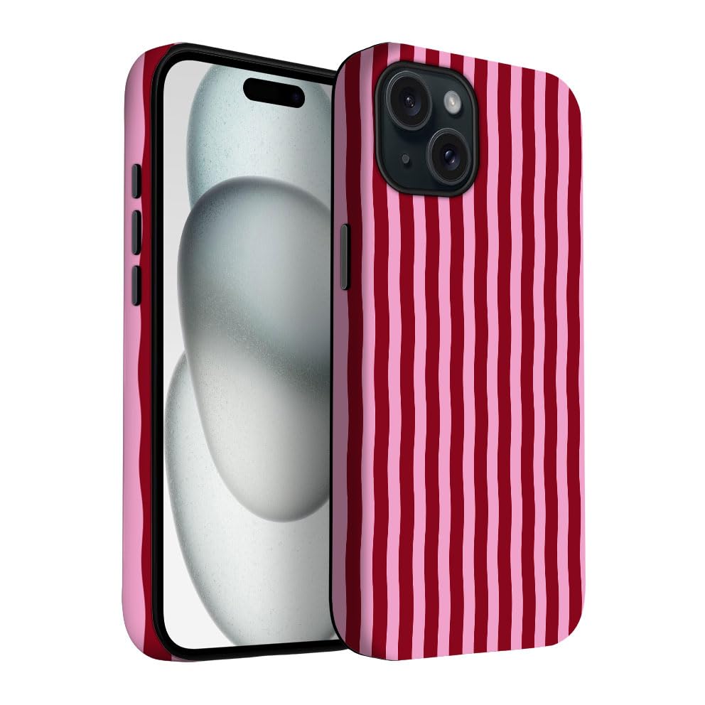 Yuzbira for iPhone 15 Plus Case | Red Stripes | Slim Drop Protection Design