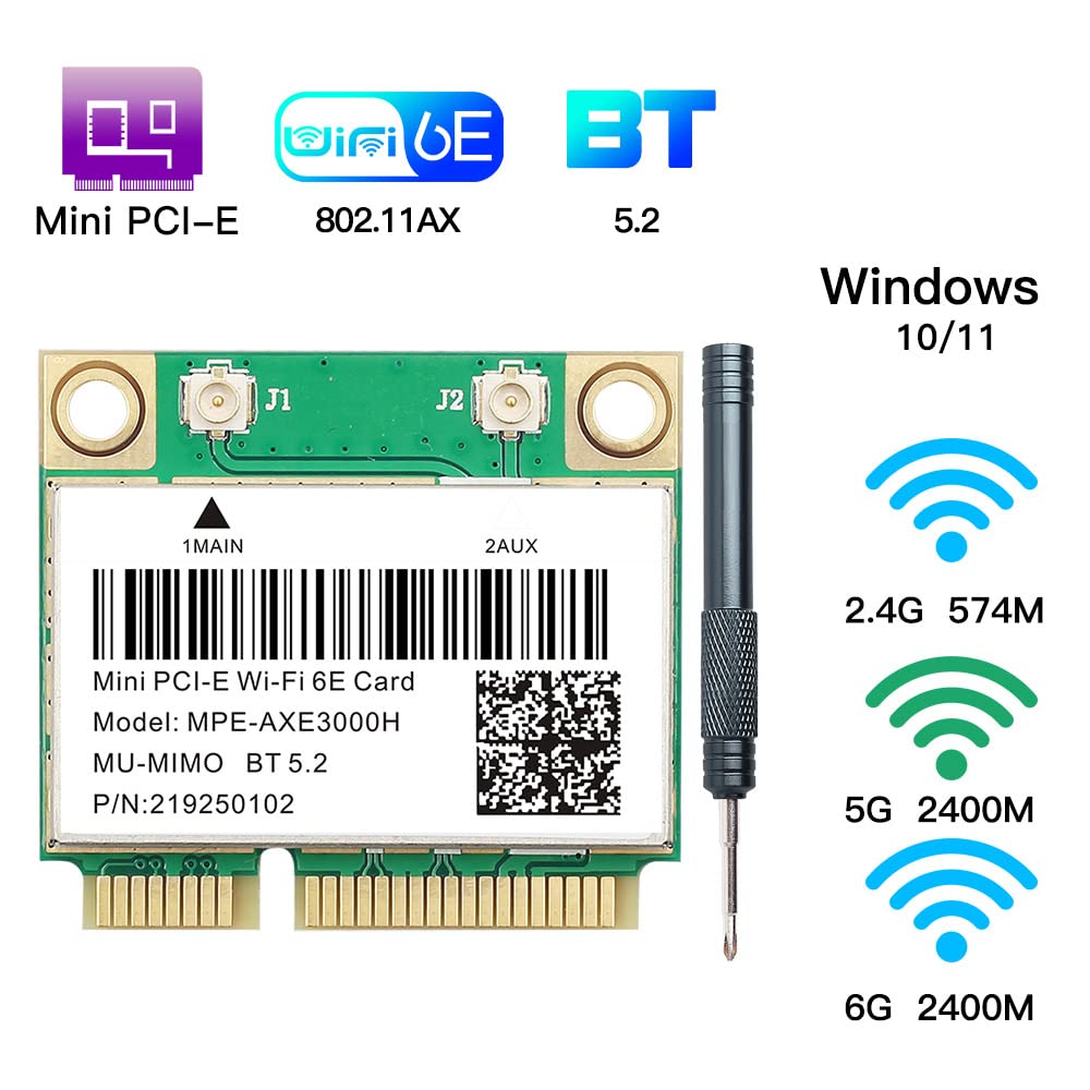 Wifi 6E Half Mini Pci E Wifi Network Card 802.11Ax Ac Mpe Axe3000H 2.4Ghz 5Ghz 6Ghz 5400Mbps Wireless Card Bt5.2 Mu Mimo Mini Pc