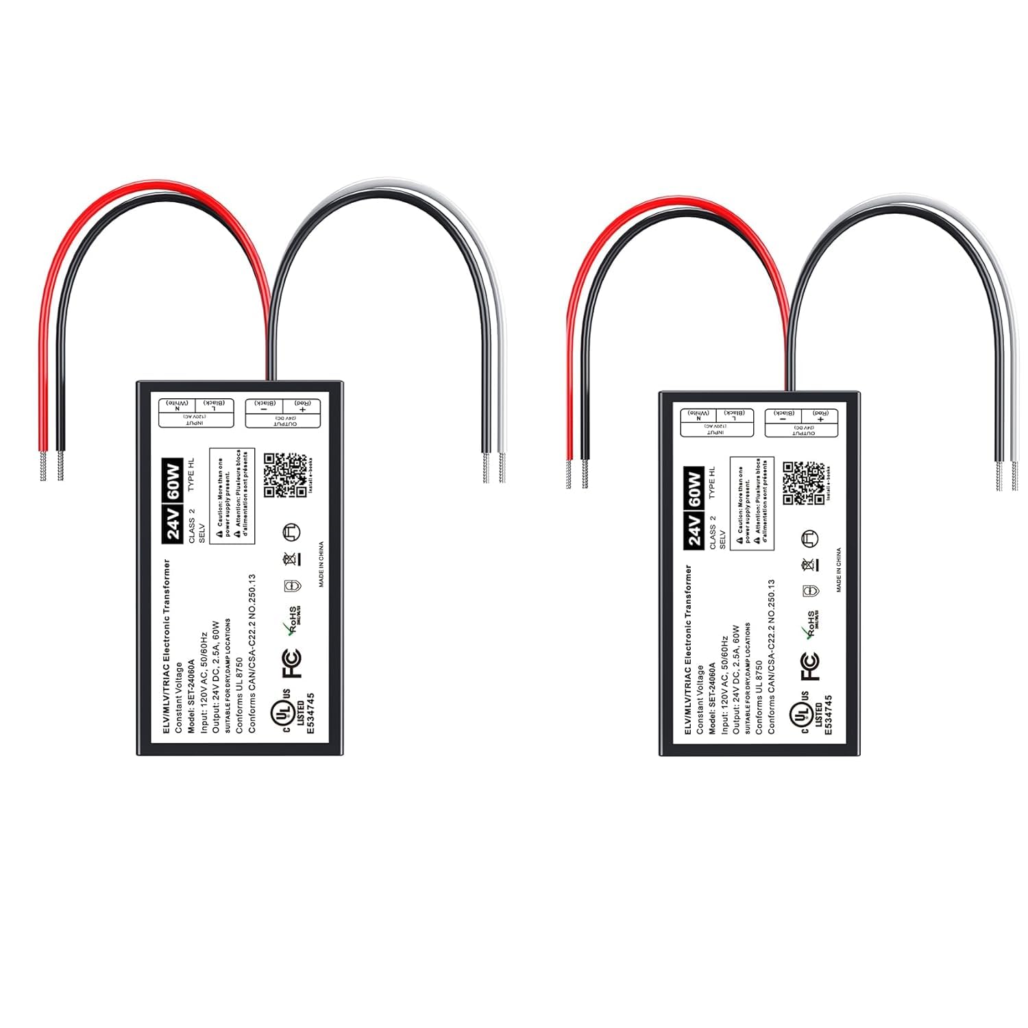 (2 Pieces) 60W 24V Dimmable Led Driver, 24V Triac Elv/Mlv Led Transformer Compatible With Lutron&Leviton Switches, Dimmable Led