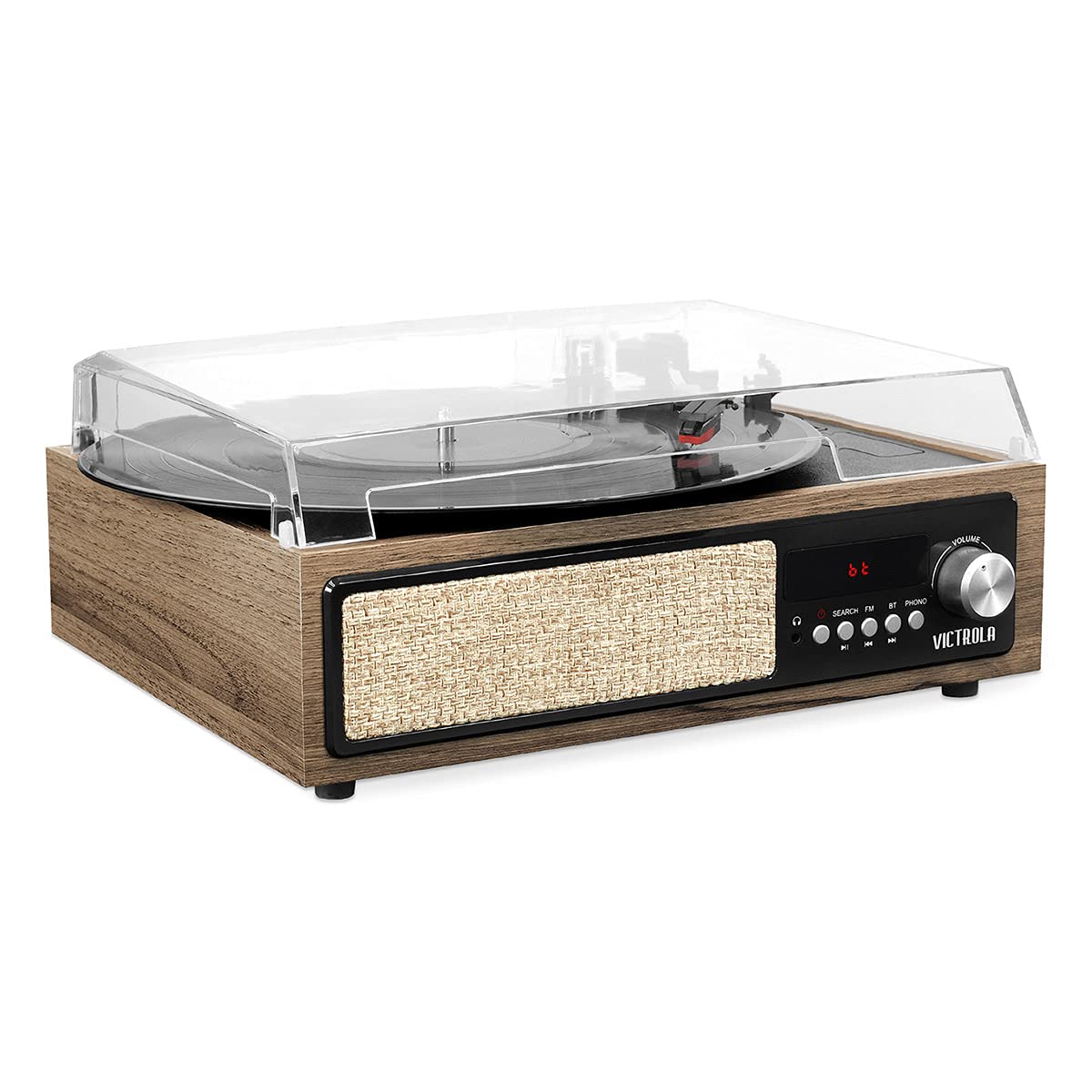 Victrola 3 In 1 Bluetooth Record Player With Built In Speakers And 3 Speed Turntable, Farmhouse Walnut