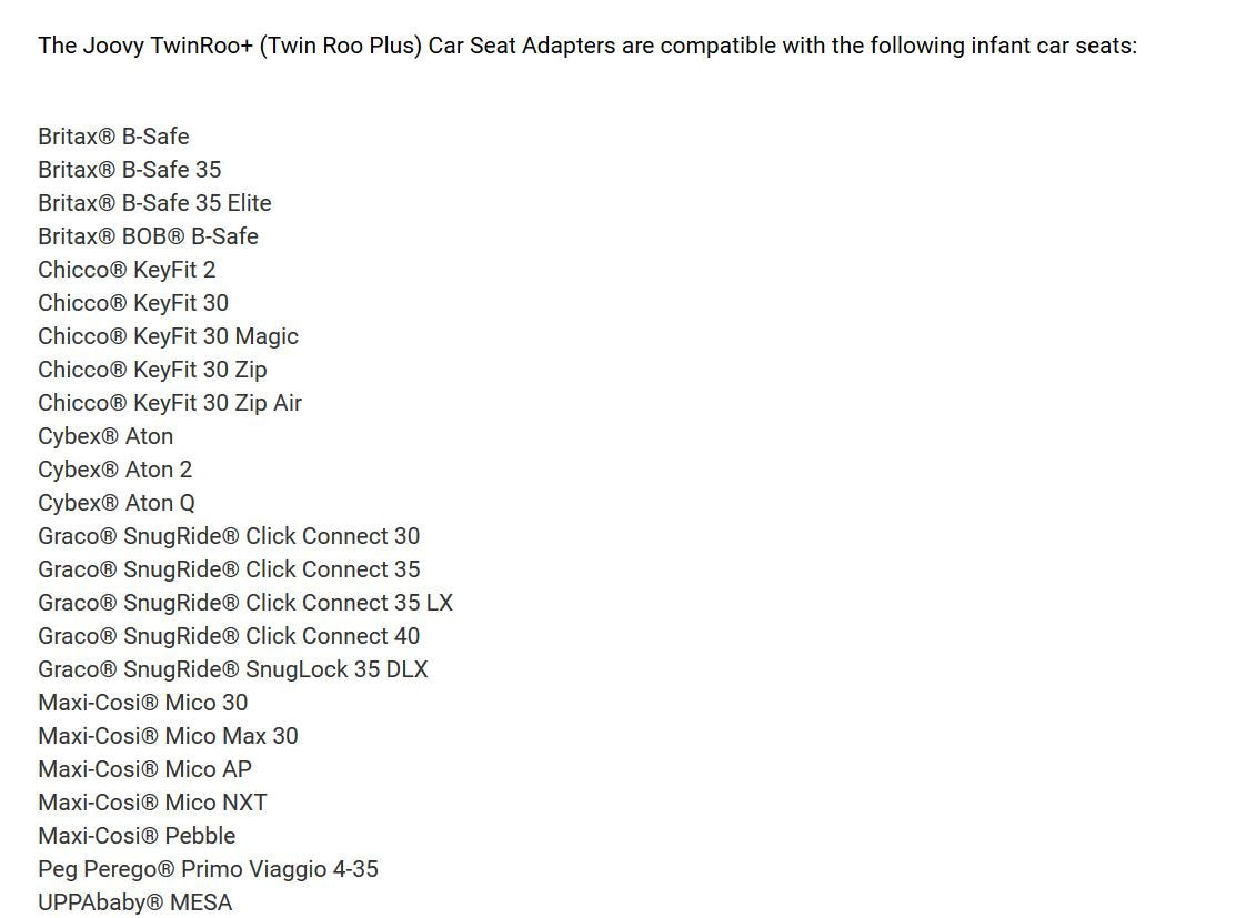 Joovy Twin Roo+ Car Seat Adapter, Britax/Bob