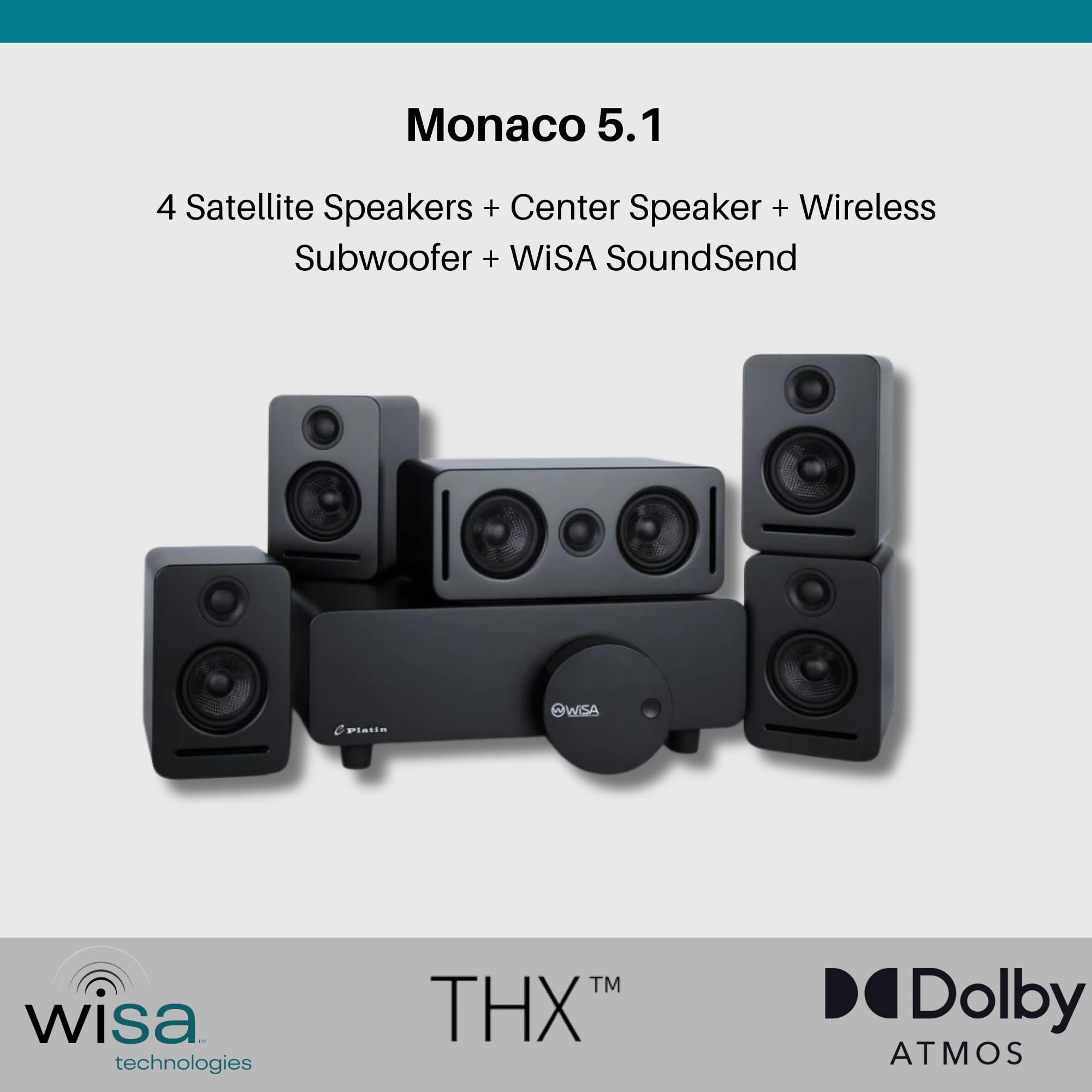 Platin Monaco 5.1 Wireless Home Theater System For Smart Tvs   With Wisa Soundsend Transmitter Included   Wisa Certified   Tuned