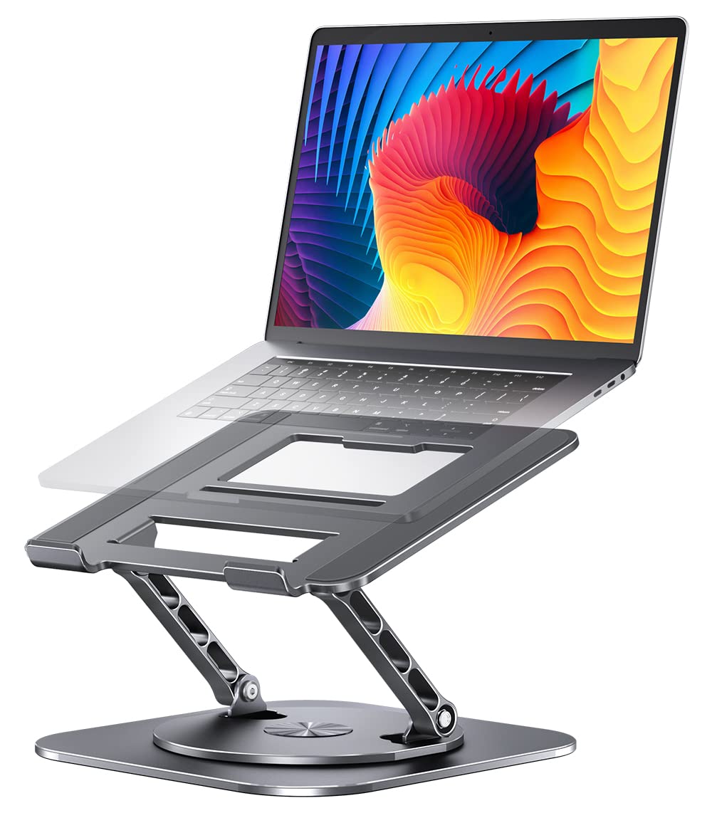 Aoevi Adjustable Laptop Stand With 360 Rotating Base, Computer Stand For Laptop Ergonimic Foldable Laptop Riser For Desk Compati