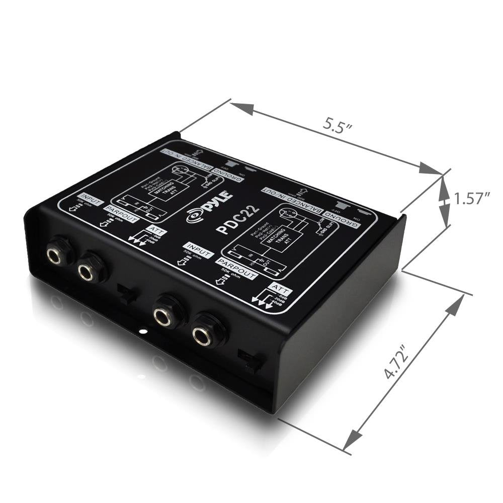 Pyle Pro Premium Direct Injection Audio Box   Passive Di Unit Hum Eliminator W/ Input Attenuator To Connect Guitar & Bass   1/4