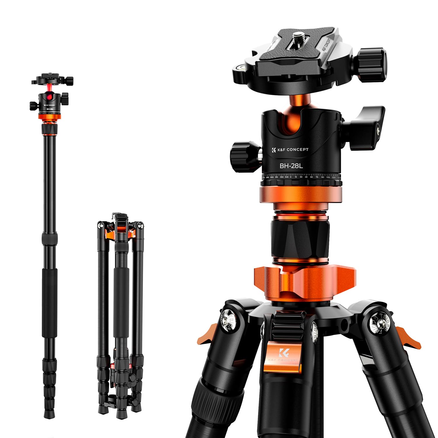 K&F Concept 68 Inch /175Cm Camera Tripods,Compact Travel Tripod With Monopod,10Kg/22Lbs Load Capacity 360� Panorama Ball Head Compatible With Dslr Cameras K255A4+Bh 28L (Tm2515M1)