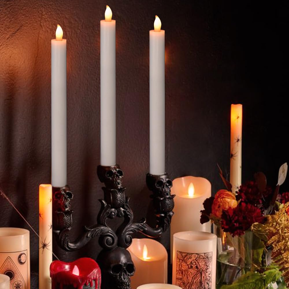 Dromance White Flameless Taper Candles With Remote And Timer 6 Pack Battery Operated Led Flickering Taper Candles Real Wax Dimma