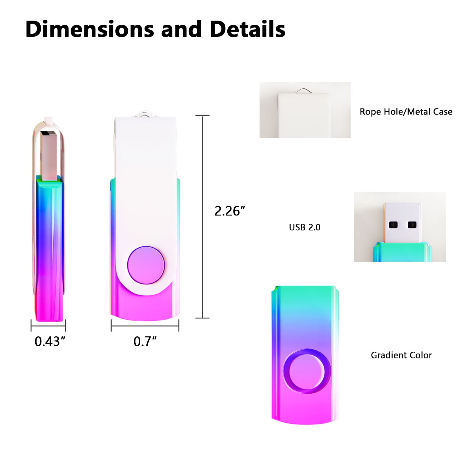128Mb (Not 128Gb) 10 Pack Usb Flash Drives Gradient Color Usb 2.0 Memory Stick Wholesale Bulk Swivel Design Thumb Drive For Data
