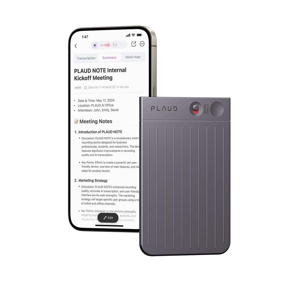 Ai Voice Recorder, Plaud Note Voice Recorder W/Case, App Control, Transcribe & Summarize Empowered By Chatgpt, Support 59 Langua