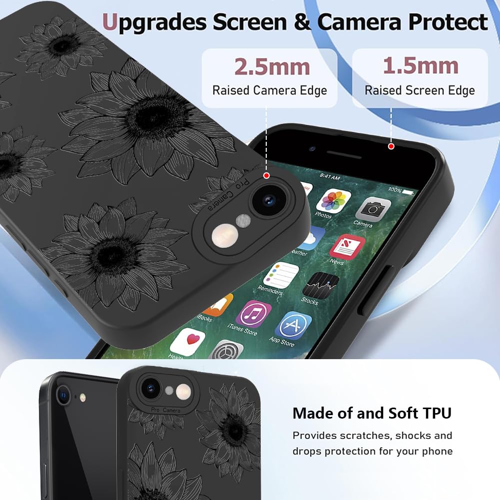 Ook Floral Case For Iphone 7/8/Se Case, Cute Sunflower Floral Blooms Design Soft Tpu Shockproof Protective For Women Girls Phone