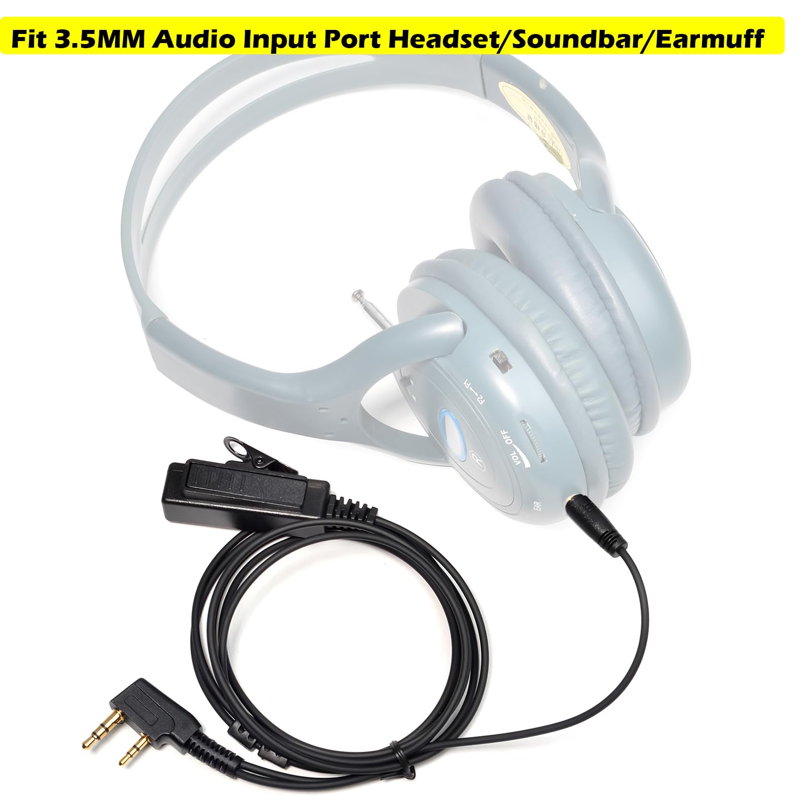 Hyshikra Universal 2 Pin K1 To 3.5Mm Audio Adapter With Ptt(Push To Talk) Compatible With Baofeng Uv5R 888S, Kenwood Radios & 3.