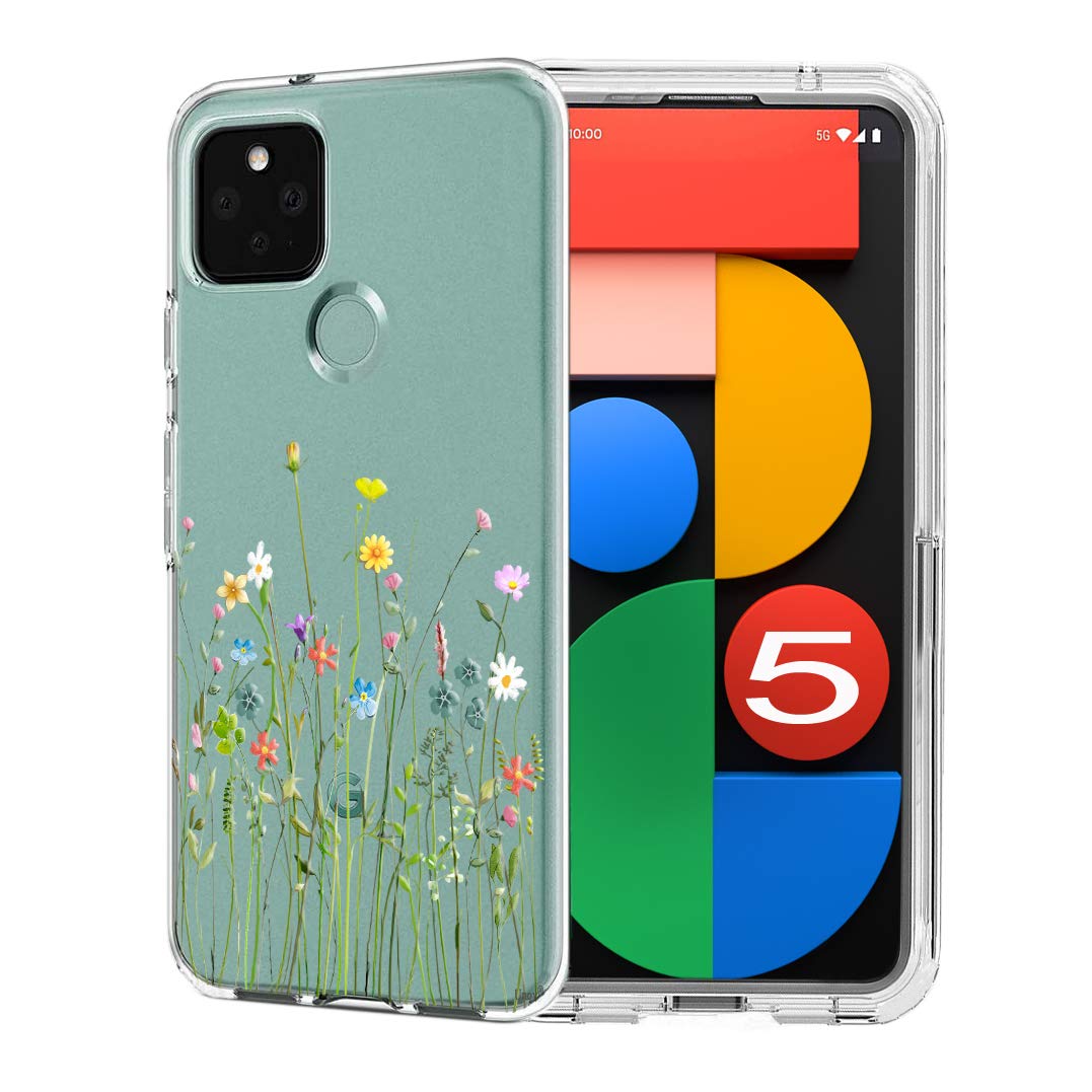 Unov Pixel 5 Case Clear With Design Soft Tpu Shock Absorption Slim Embossed Pattern Protective Back Cover For Pixel 5 6 Inch (Fl