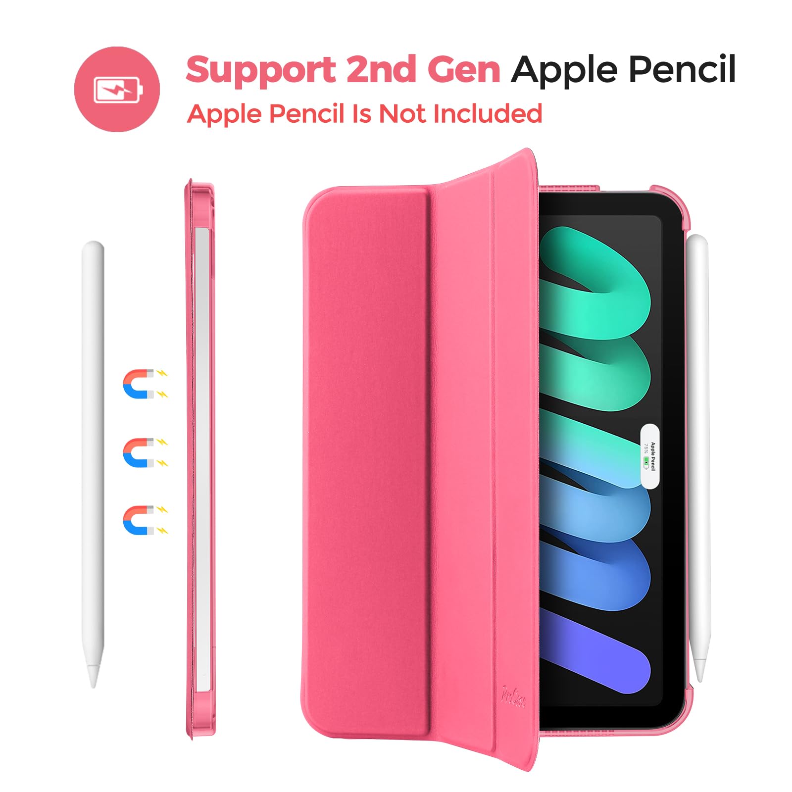 Procase Smart Case For Ipad Mini 7 A17 Pro 2024/Ipad Mini 6 2021 8.3 Inch Ipad Mini 7Th/6Th Gen Case, Hard Back Cover For Ipad Mini 8.3' 7Th Gen A2995/A2996/A2993/6Th Gen A2567 A2568 A2569  Melonpink