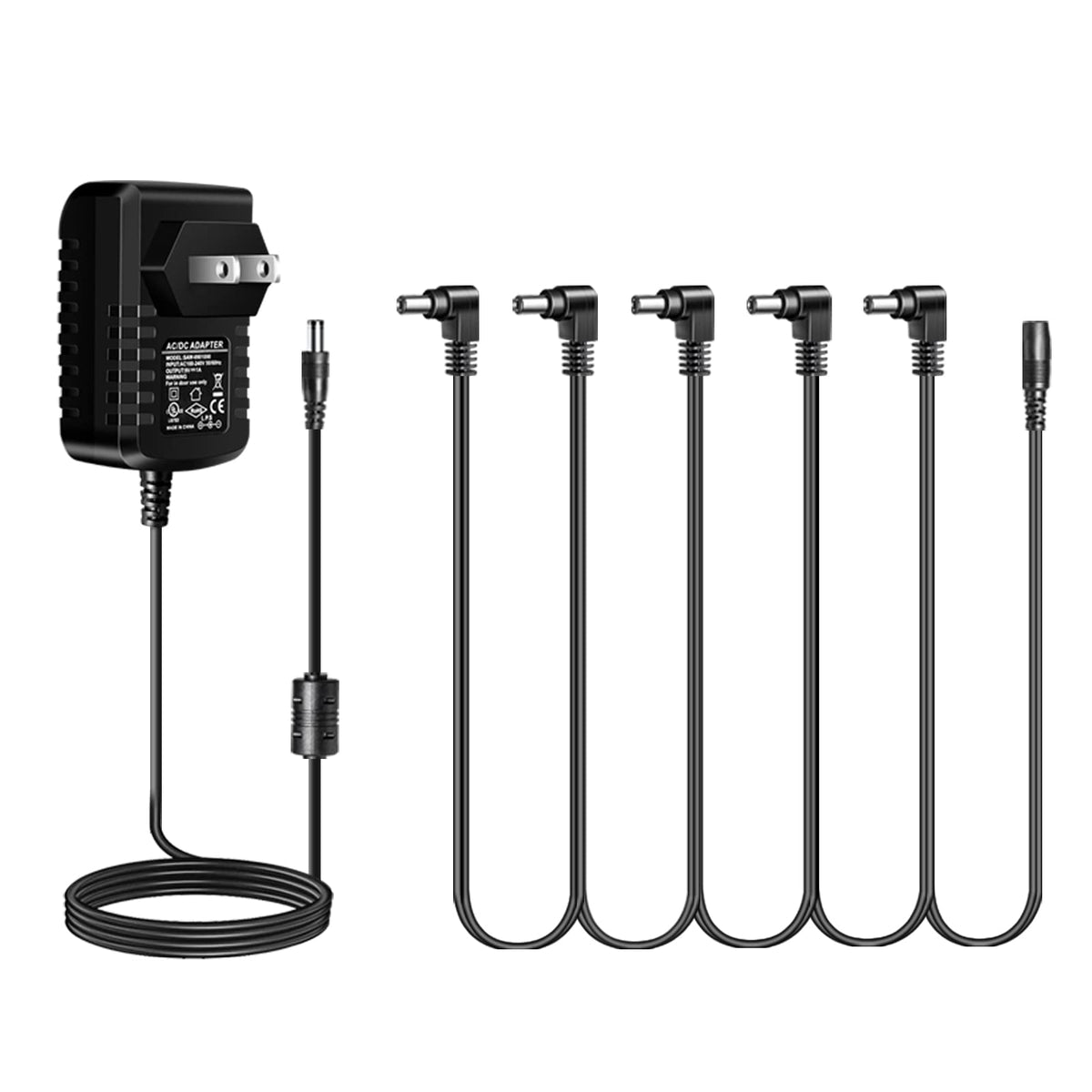 Guitar Pedal Power Supply Adapter 9V Dc 1A 1000Ma Tip Negative 5 Way Daisy Chain Cables For Guitar Effect Pedals