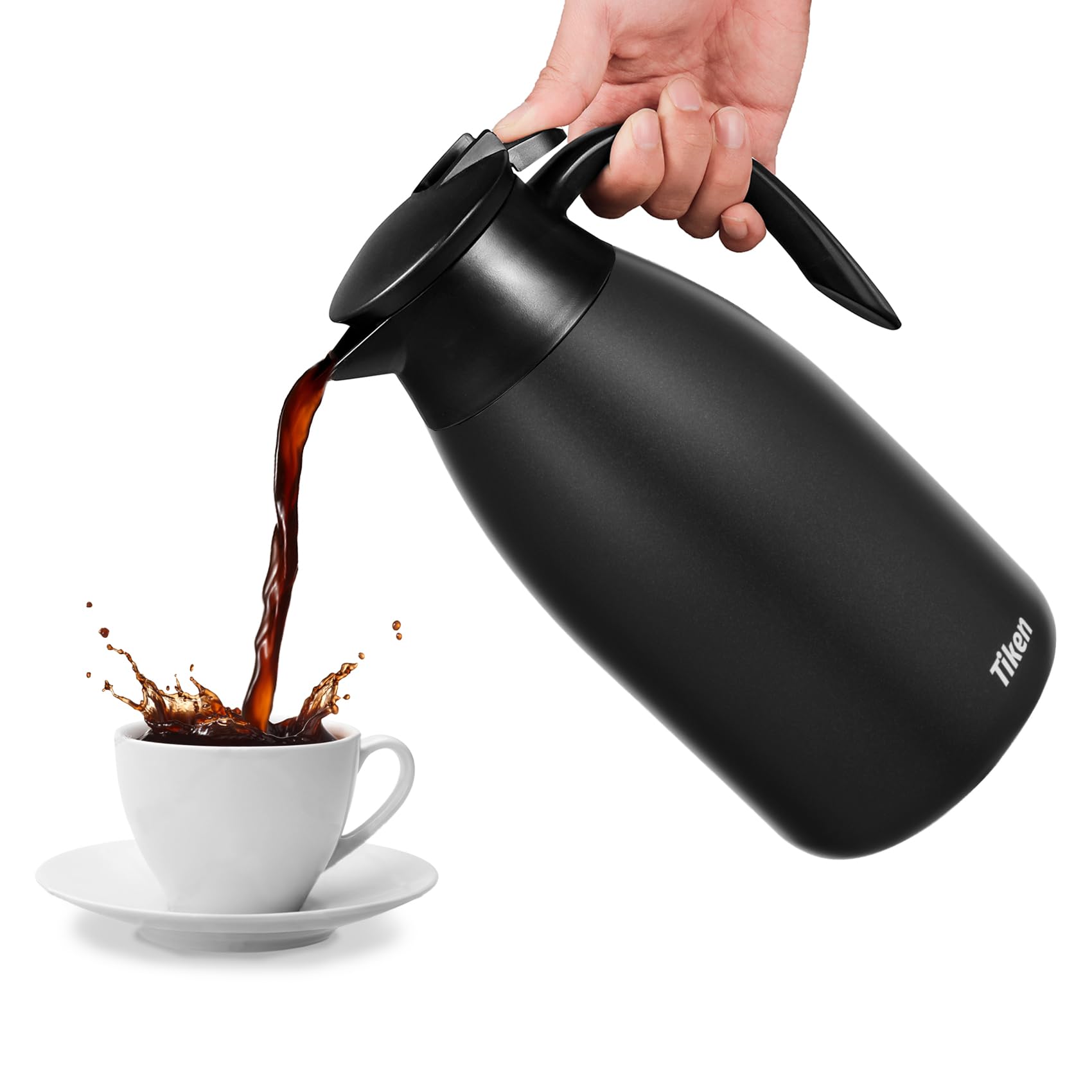 Tiken 85 Oz Thermal Coffee Carafe, Stainless Steel Insulated Vacuum Coffee Carafes For Keeping Hot, 2.5 Liter Beverage Dispenser