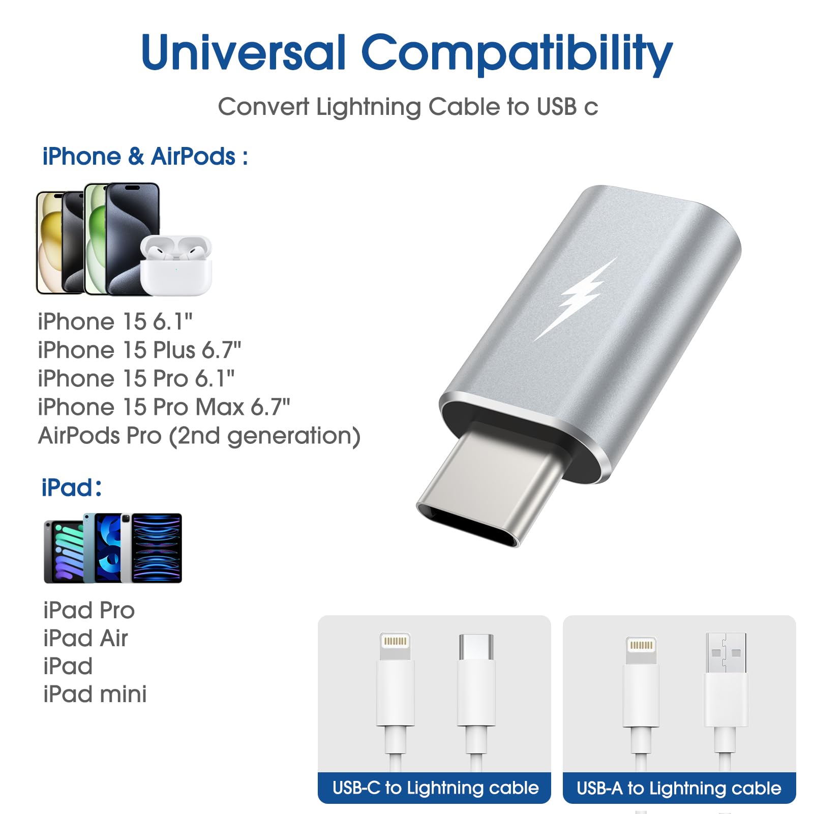 Techmatte Lightning To Usb-C Adapter, Charging Compatible With Iphone 15/Plus/Pro/Pro Max And More Type C Devices, Not Designed