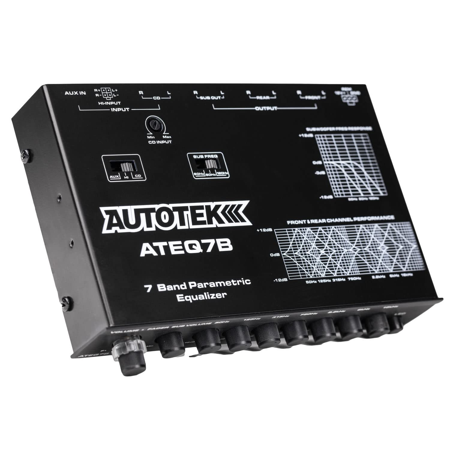 Autotek 7 BAND EQ WITH CROSSOVER, Black