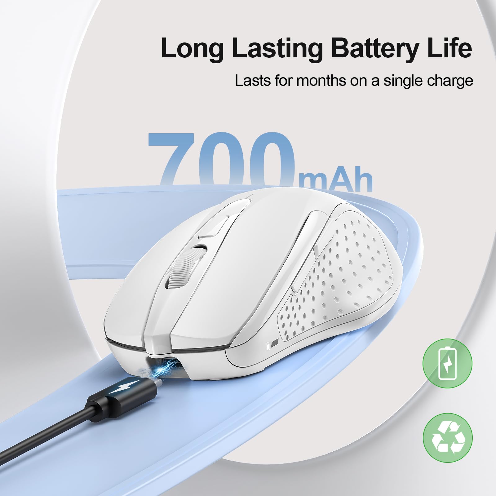 Tecknet Rechargeable Wireless Mouse, 2.4G Silent Mouse, Quiet Click, 6 Adjustable 4800 Dpi, Cordless Computer Mouse, Ergonomic Mouse For Laptop, 6 Buttons Usb Mouse For Chromebook, Ergo Grip   White