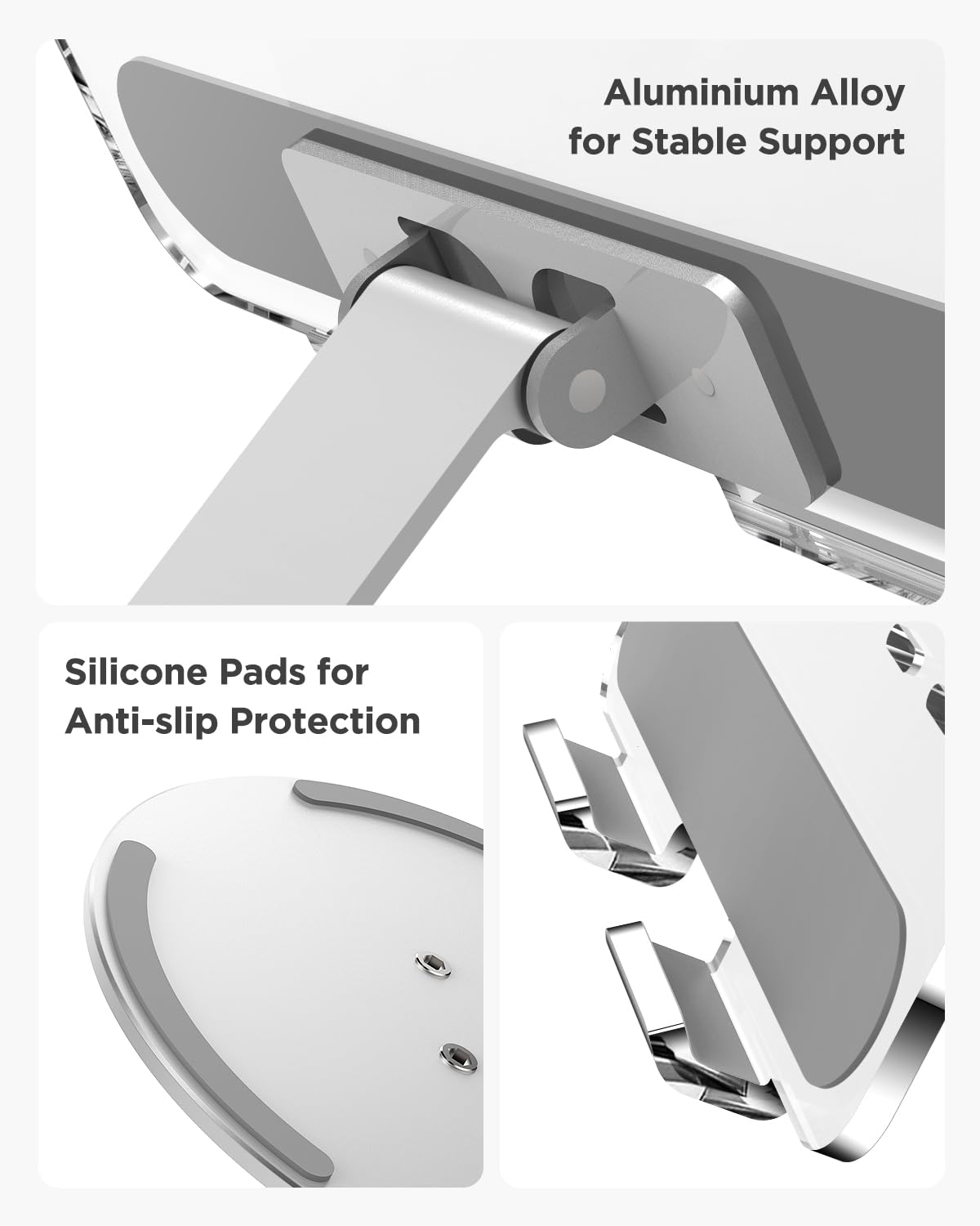 MoKo Acrylic Tablet Stand Holder   Adjustable iPad Stand with Aluminum 360� Rotating Base, Compatible with 4.7 12.9inch Device Such as iPad Pro 12.9, iPad Pro 11/10.9/10.2, iPad Air/Mini, Clear+Silver