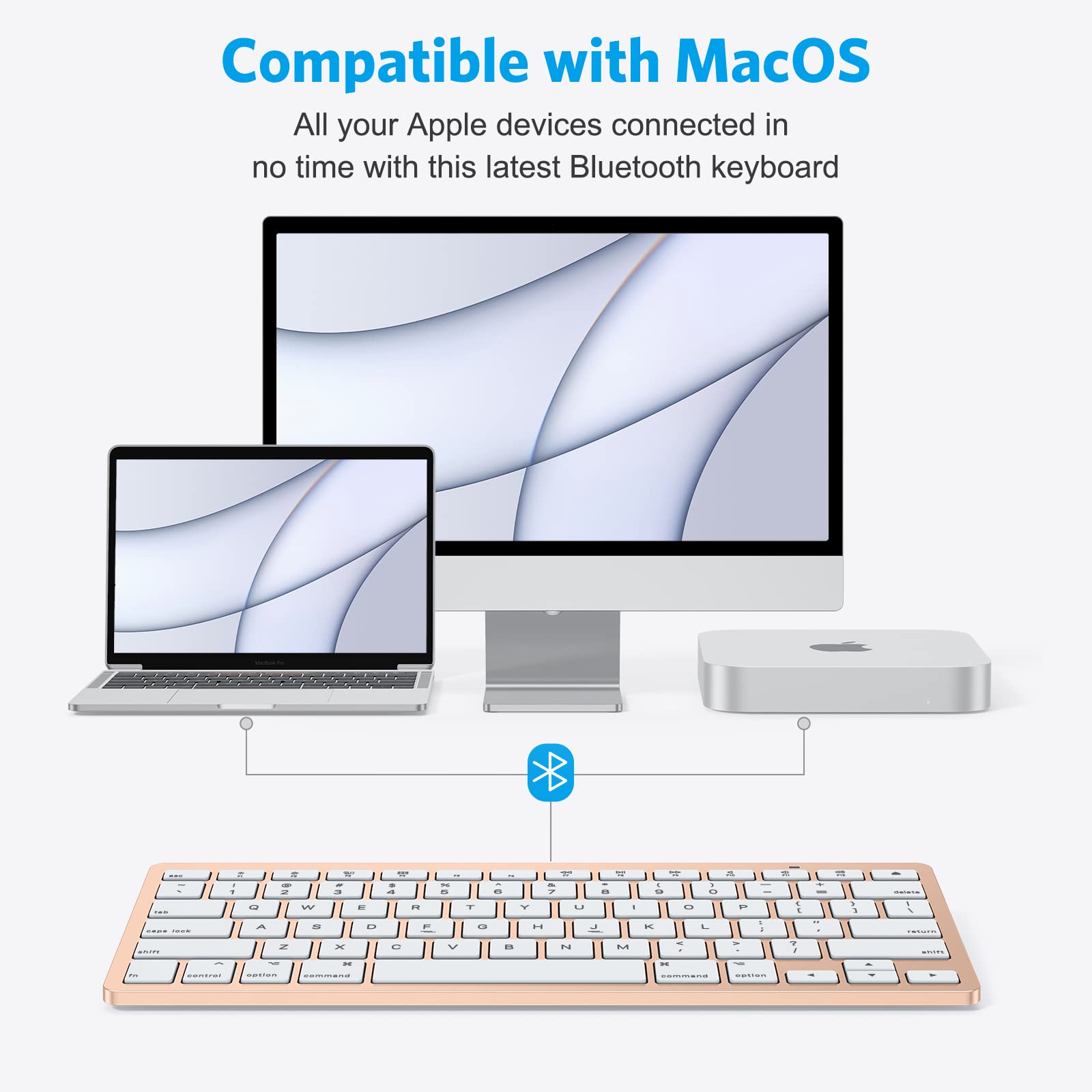 Omoton Bluetooth Keyboard For Mac, Compact Wireless Keyboard Compatible With Macbook Pro/Air, Imac, Imac Pro, Mac Mini, Mac Pro Laptop And Pc, Gold