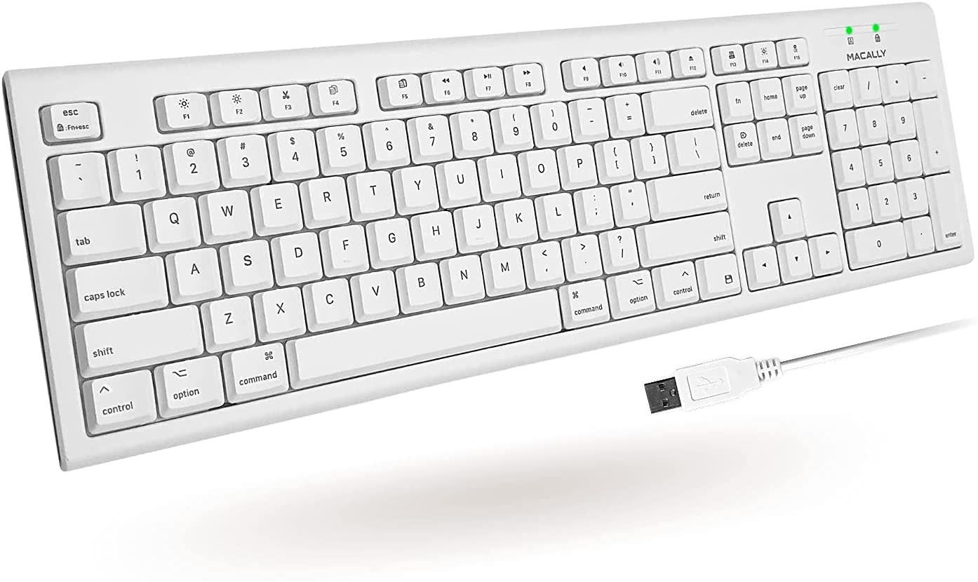 Macally Full-Size USB Wired Keyboard for Mac Mini/Pro, iMac Desktop Computer, MacBook Pro/Air Desktop w/ 16 Compatible Apple Key