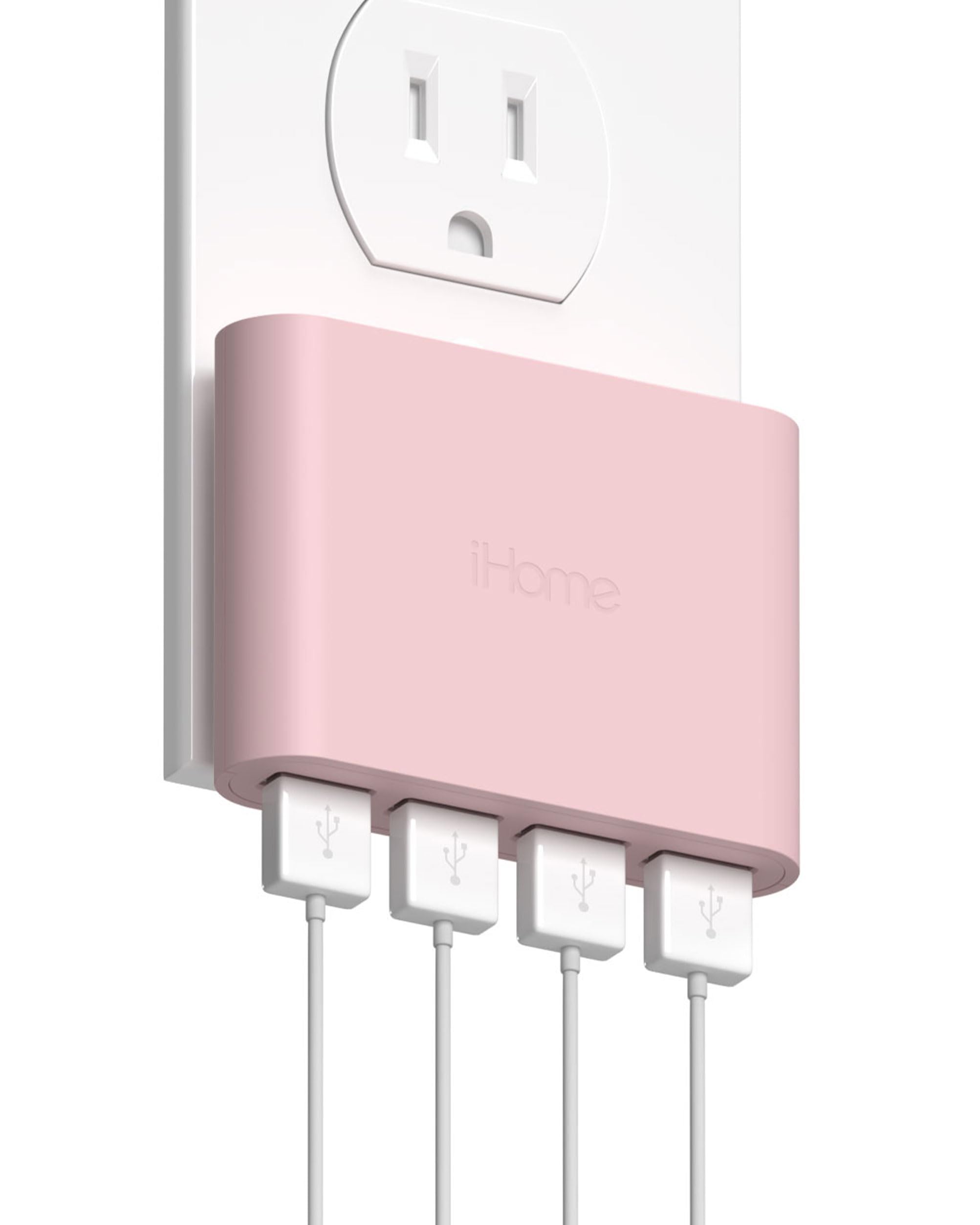 Ihome Slim Usb Wall Charger: Ac Pro Multiport Usb Plug Adapter & Phone Charging Block, 4 Usb Plugs For Wall Outlet, Flat 4 Port