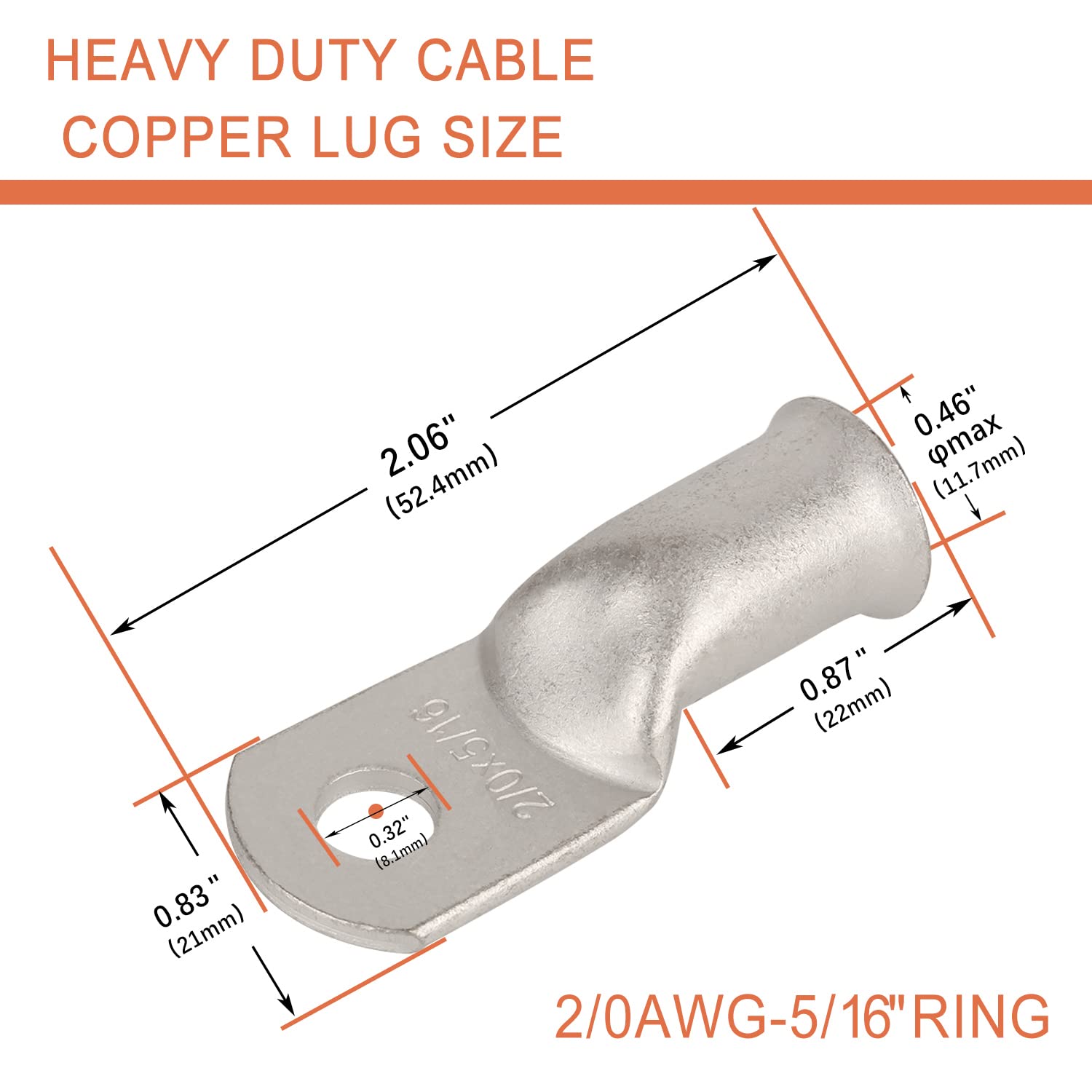 Riocan 10Pcs 2/0 Awg 5/16   (M8) Tinned Ring Terminals 00 Gauge Copper Wire Lugs Battery Cable Ends Heavy Duty Battery Cable Ter