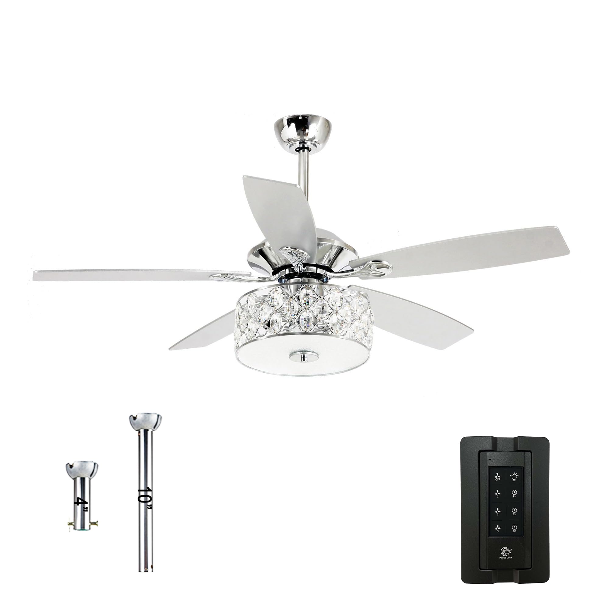 Parrot Uncle Ceiling Fans with Lights and Remote 52 Inch Chandelier Ceiling Fan with Light for Bedroom, Reversible Motor, 3 Spee
