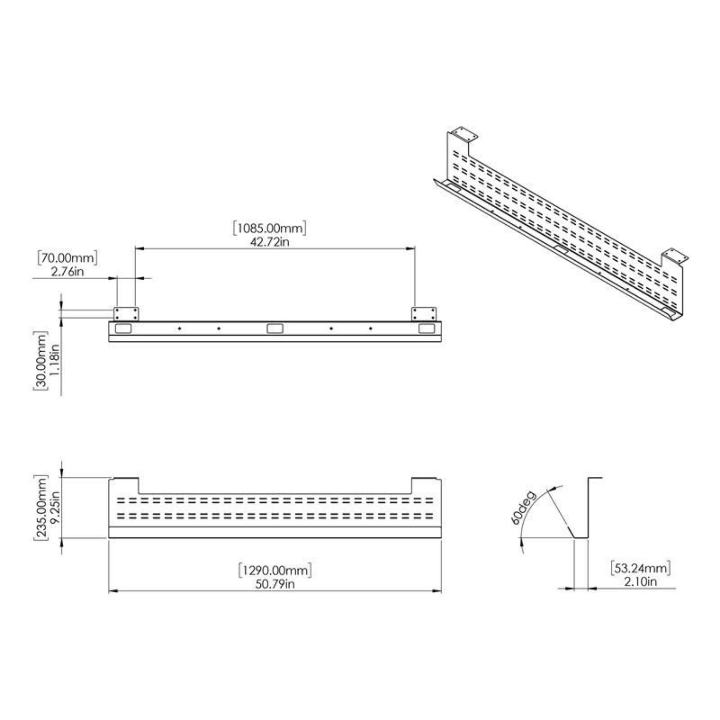 Stand Up Desk Store Under Desk Cable Management Tray Black Horizontal Computer Cord Raceway And Modesty Panel (White, 51)