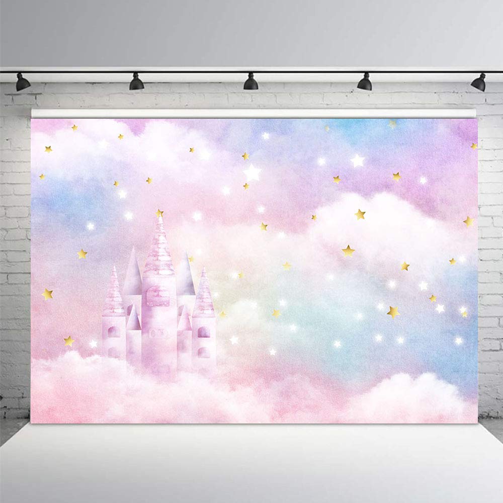 Mehofond Pastel Rainbow Watercolor Photo Studio Booth Background Props Gold Stars Castle Princess Magical Girl Happy Birthday Pa