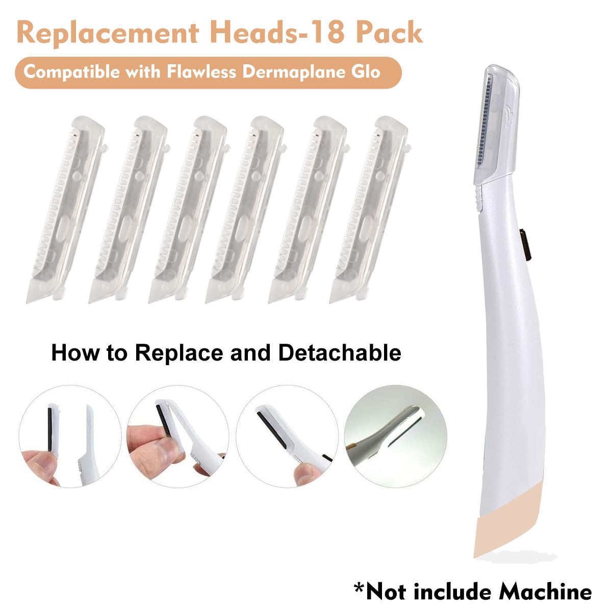 18 Pack Replacement Head For Finishing Touch Flawless Dermaplane Glo Facial Exfoliation, Replacement Blades For Flawless Dermapl