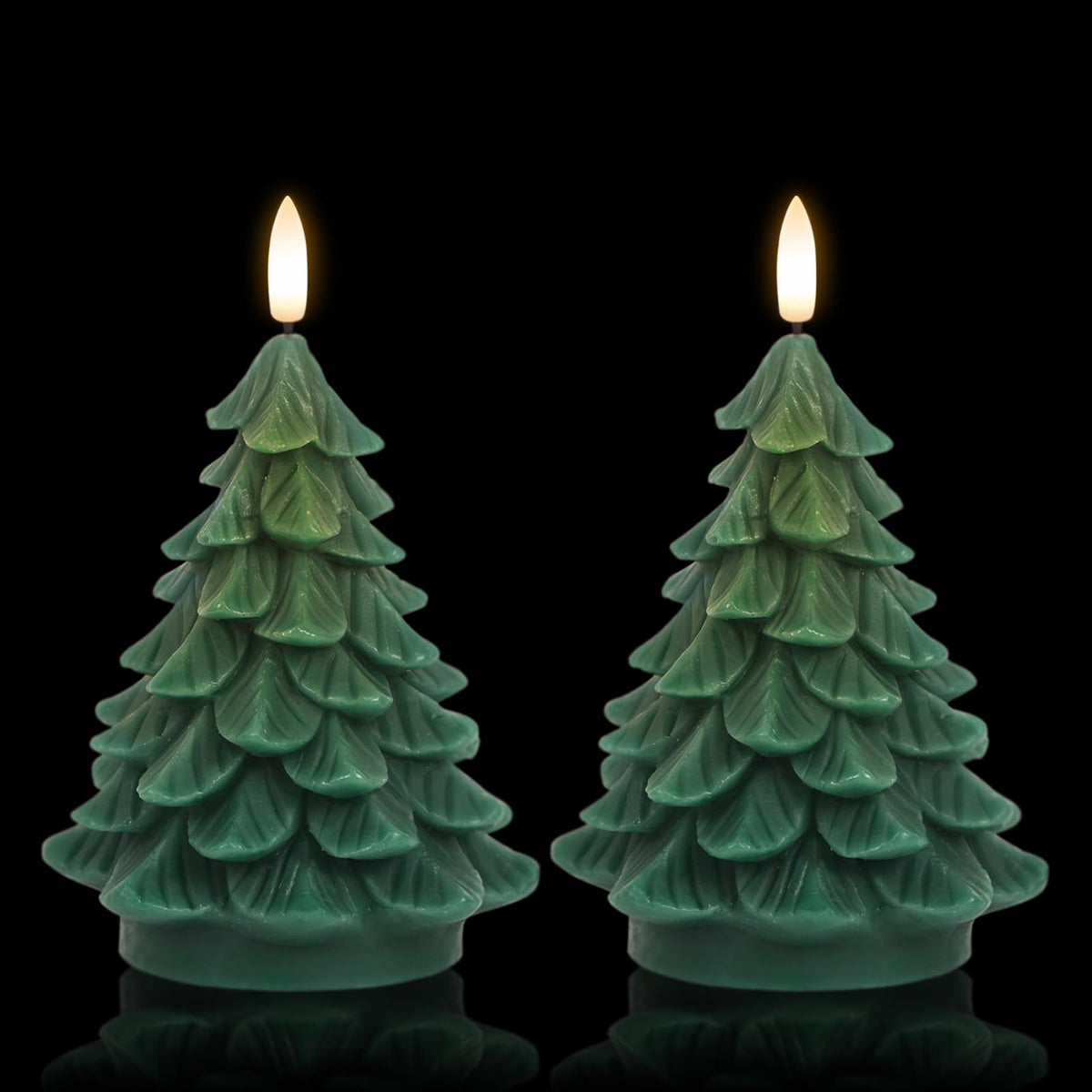 Dromance Christmas Tree Flameless Candles Battery Operated With 6 Hour Timer, 2 Pack Green Real Wax Lifelike Leaves 3D Wick Led 