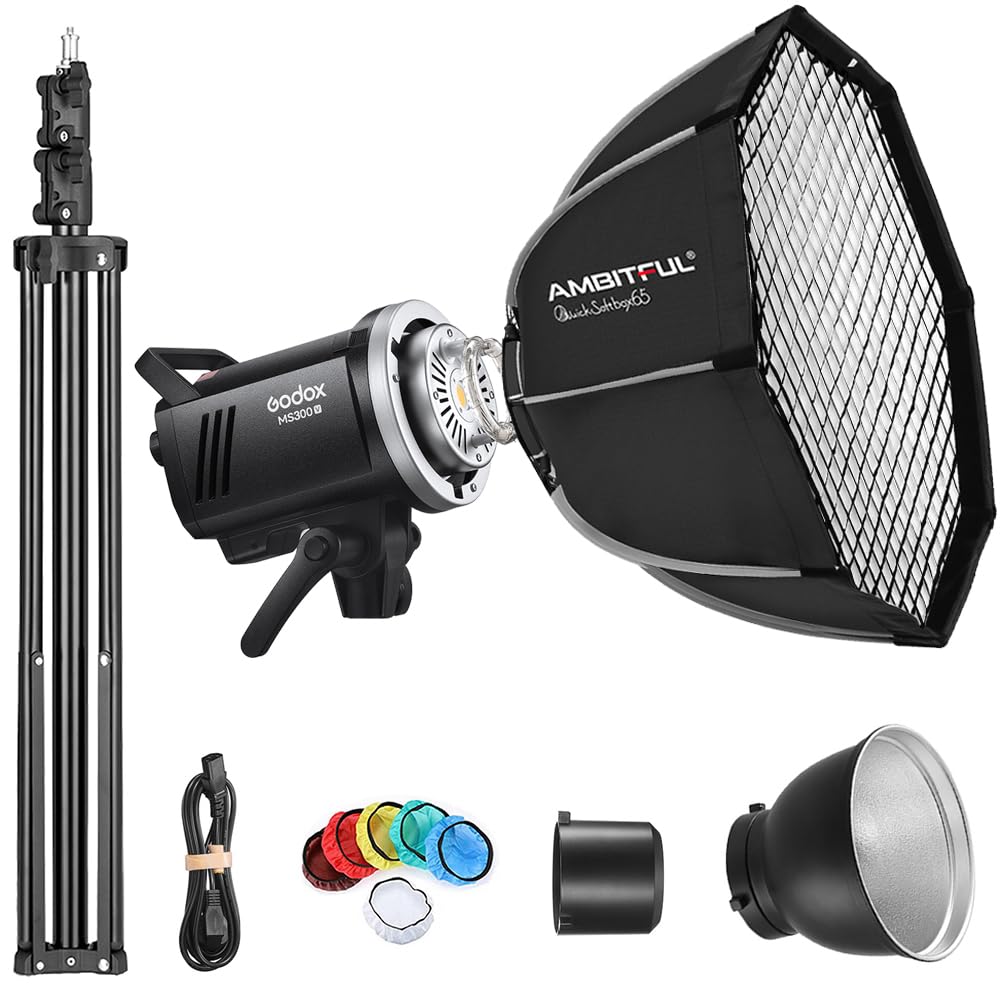Godox Ms300V Strobe Light Kit, 300W Studio Strobe Light, 2.4G Wireless System, Recycle Time 0.1~1.8S, Bowens Mount Led Modeling