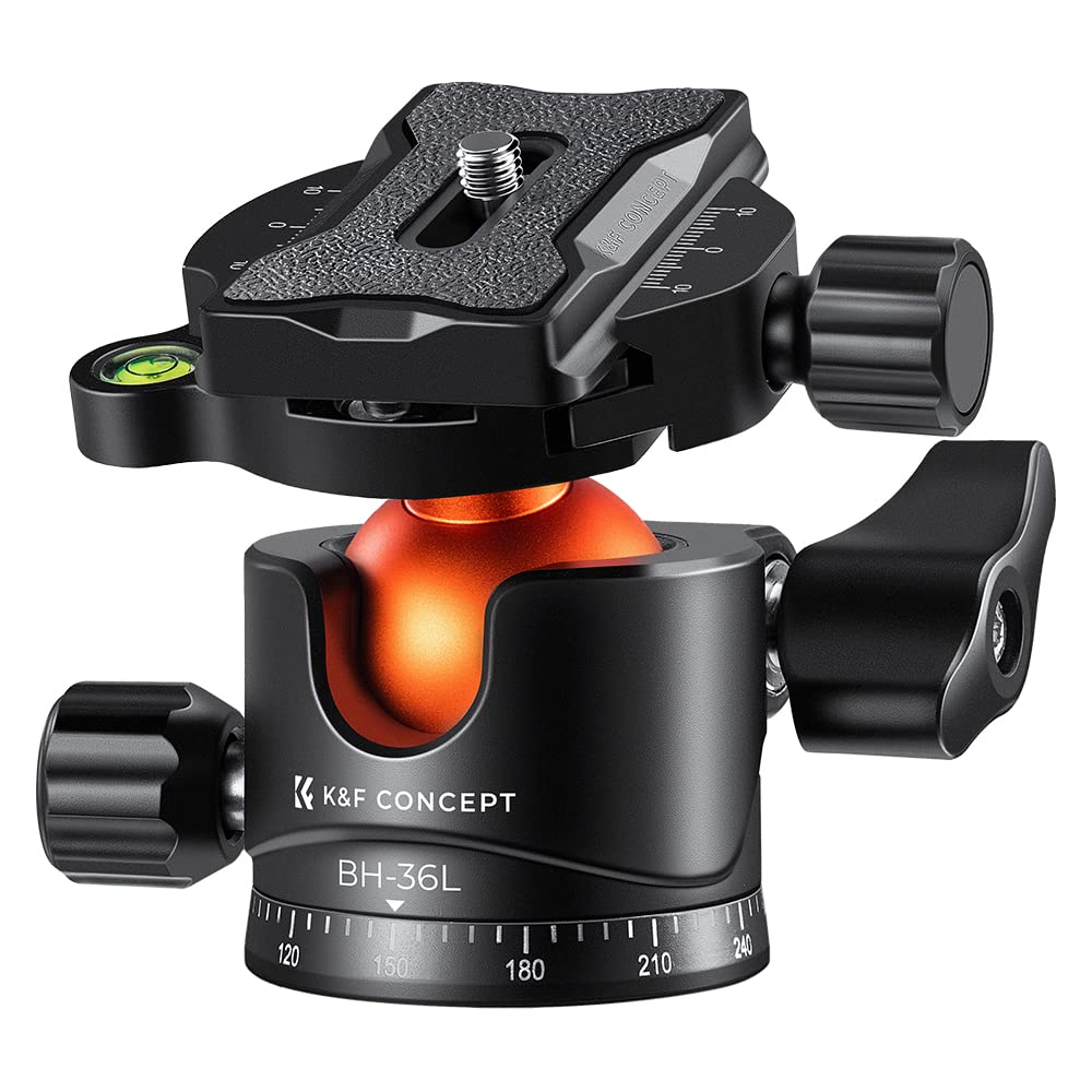 K&F Concept 36Mm Metal Tripod Ball Head 360 Degree Rotating Panoramic With 1/4 Inch Quick Release Plate Bubble Level For Monopod Camera Camcorder Load Capacity Up To 35.2 Lbs/16Kg