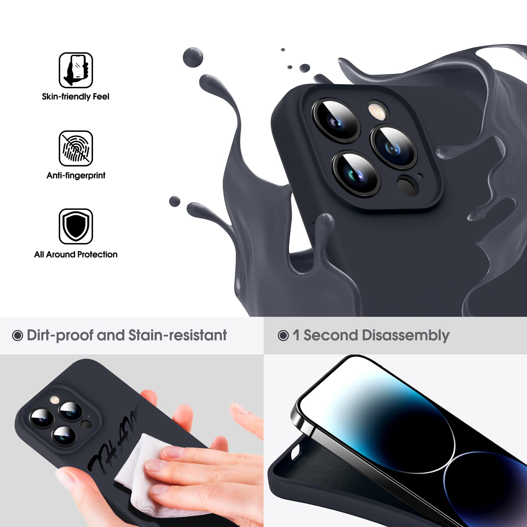 Supdeal Liquid Silicone Case For Iphone 14 Pro Max - [Camera All-Round Protection] [Soft Microfiber Lining Anti-Scratch] 4 Layer