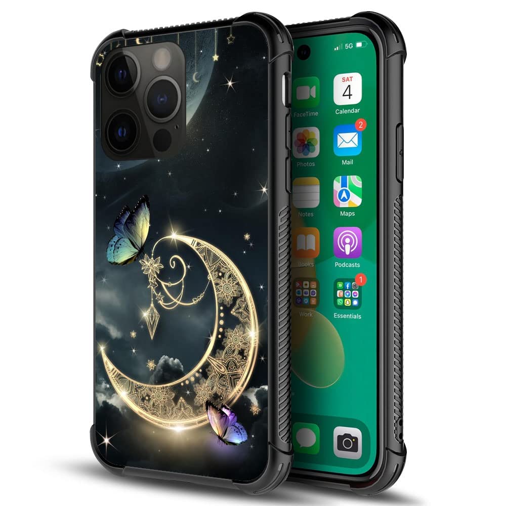 Daizag Compatible With Case For Iphone 14 Plus, Golden Retro Fantasy Starry Moon Butterfly Iphone 14 Plus Cases For Man Woman, A