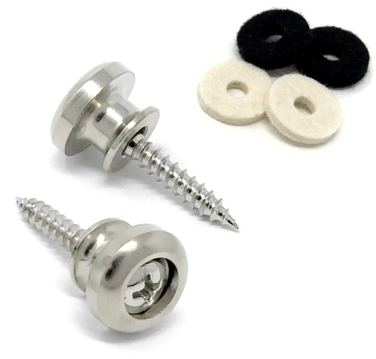 Vintage Forge Guitar Strap Buttons Nickel Modern Style For Guitar And Bass (2) With Screws And Felt Washers Universal Fit For Ib