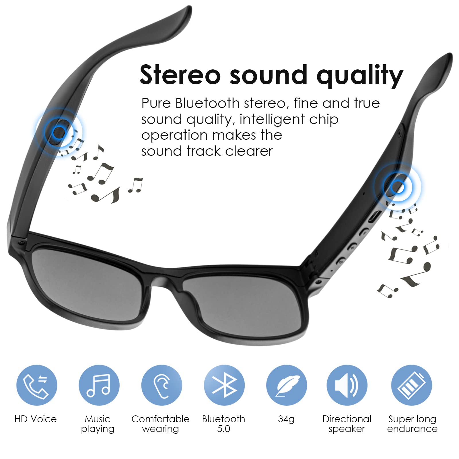 Smart Glasses Wireless Bluetooth Sunglasses Open Ear Music&Hands Free Calling,For Men&Women,Polarized Lenses,Ipx4 Waterproof,Con