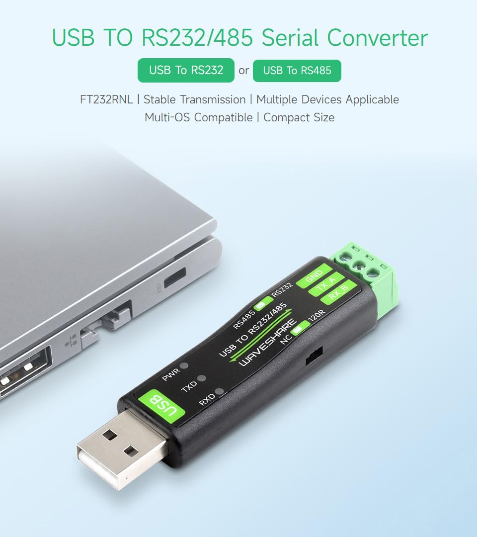 Waveshare Usb To Rs232/485 Serial Converter, Onboard Original Ft232Rnl Chip, Features More Stable Transmission, Suitable For Mul