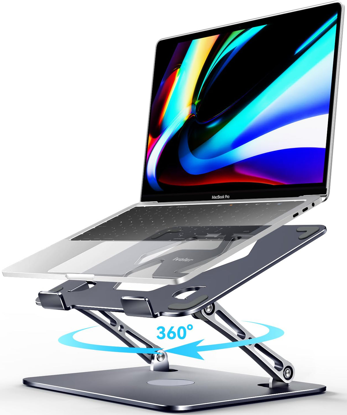 Ivoler Adjustable Laptop Stand With 360� Rotating Base,Ergonomic Laptop Stand For Desk,Foldable & Portable Laptop Riser,Suitable For Collaborative Work, Fit Macbook/Laptop Up To 16 Inches[Space Gray]