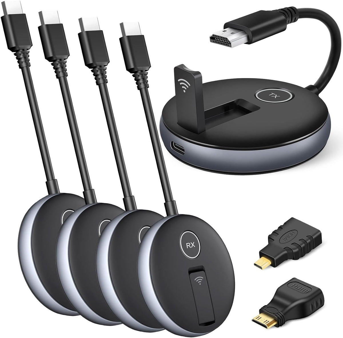 Wireless Hdmi- One Transmitter And Four Receivers- G9R Extender Kit, Wirelessly Simultaneous Expansion, 50M/165Ft 5.8G/2.4G @60H