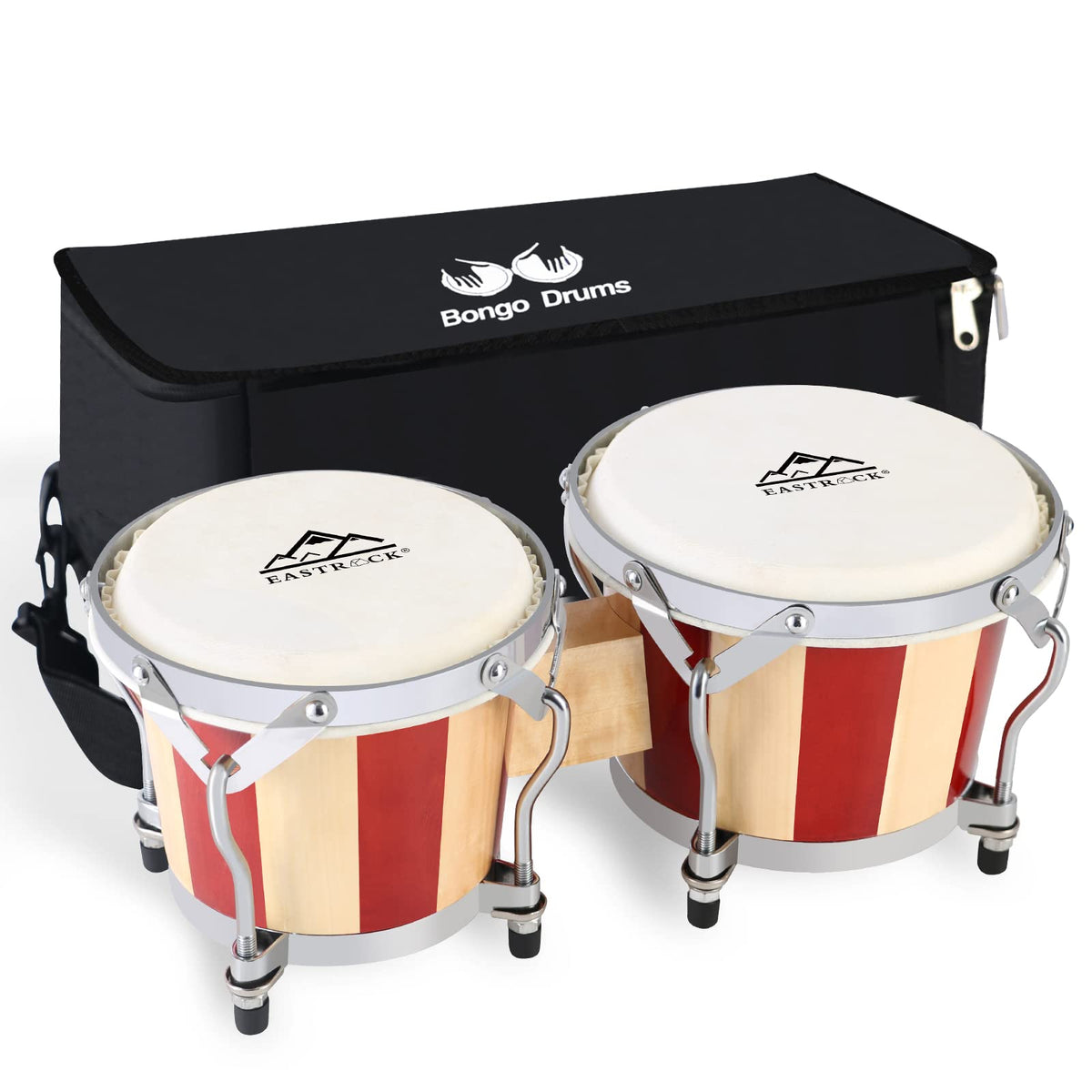 Eastrock Bongo Drum 7'' And 8'' Set For Adults Kids Beginners Professionals Tunable Wood Bongos And Metal Drum Percussion Instru