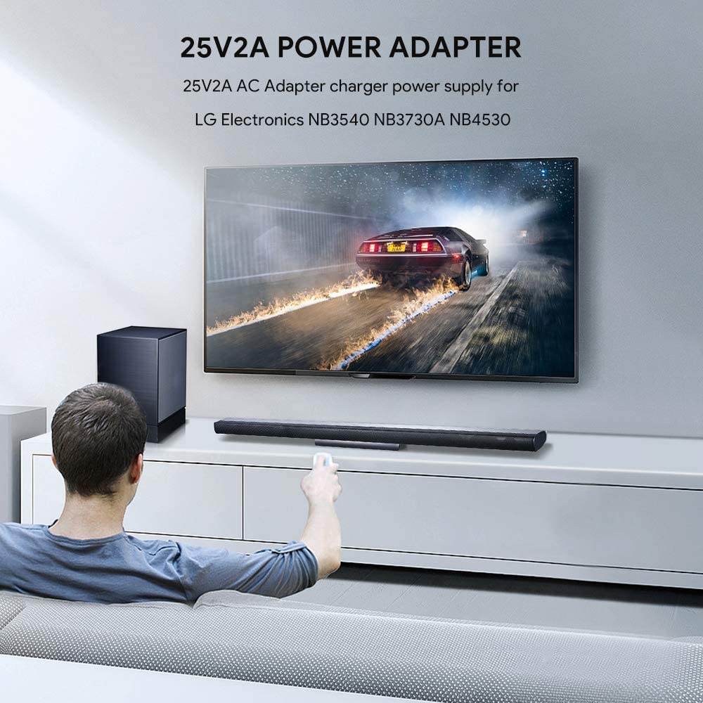 Kfd 25V Adapter Charger For Lg Nb4543 4.1Ch Nb3540 Nb4540 Sl5Y Sl6Y Sl7Y Sl8Y Sl8Yg Sk4D Sl4Y Sl3D Soundbar Da 50F25 Apd Da 38A25 Eay62909702 Sh6 Sh5B Sh7B Hs8 Shc4 Lg Soundbar Power Supply Cord