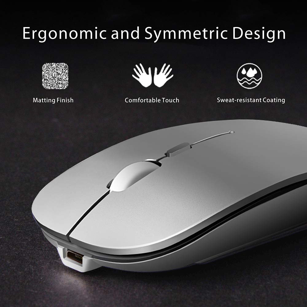 Q5 Slim Rechargeable Wireless Mouse, 2.4G Portable Optical Silent Ultra Thin Wireless Computer Mouse With Usb Receiver And Type