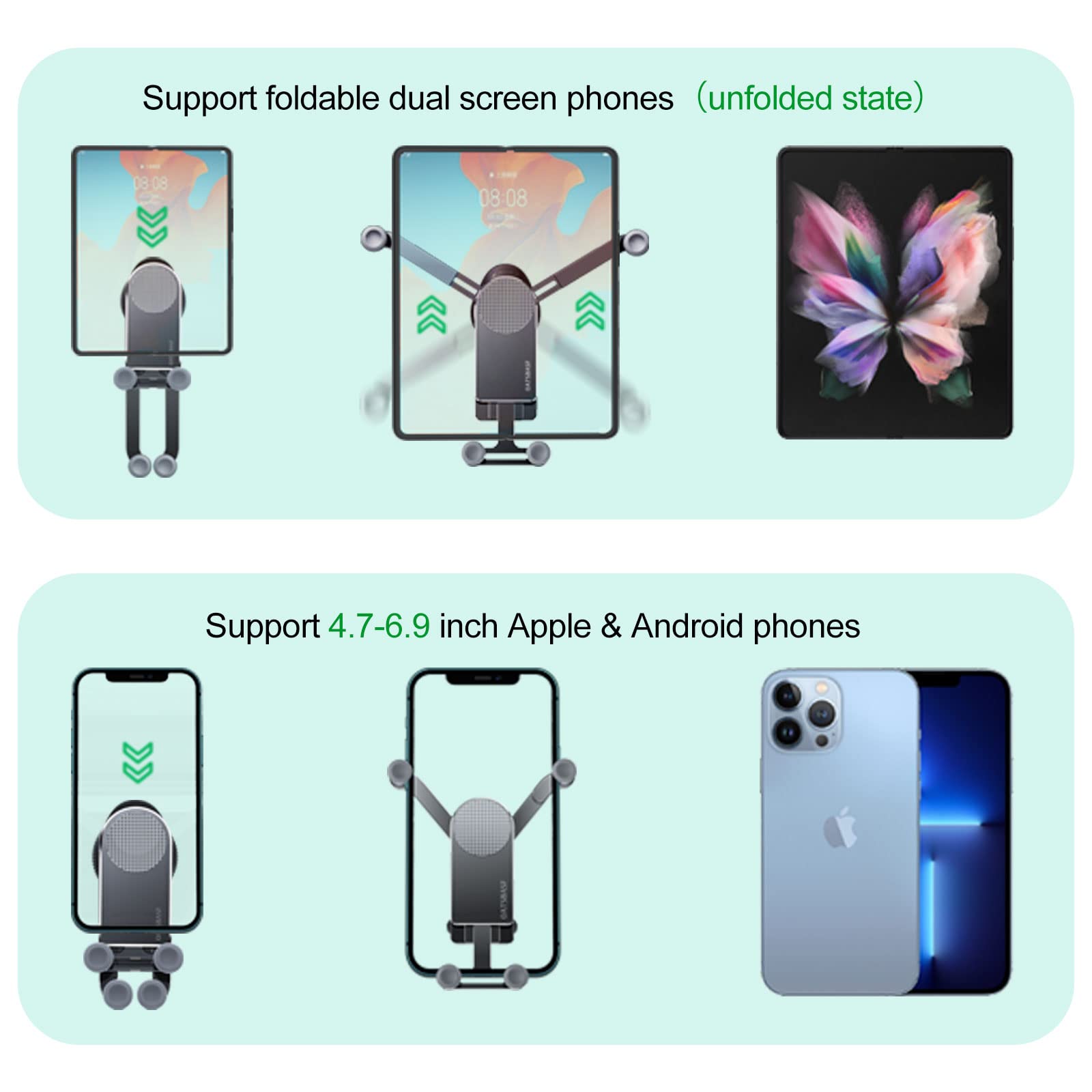 Xuenair Z Fold 5 Car Mount,Universal Z Fold Car Mount [Without Case], Aluminum Fold 5 Car Vent Mount,Samsung Z Fold 3 Car Mount For Galaxy Z Fold 5 4 3 2 S23 22 Pixel Fold Iphone