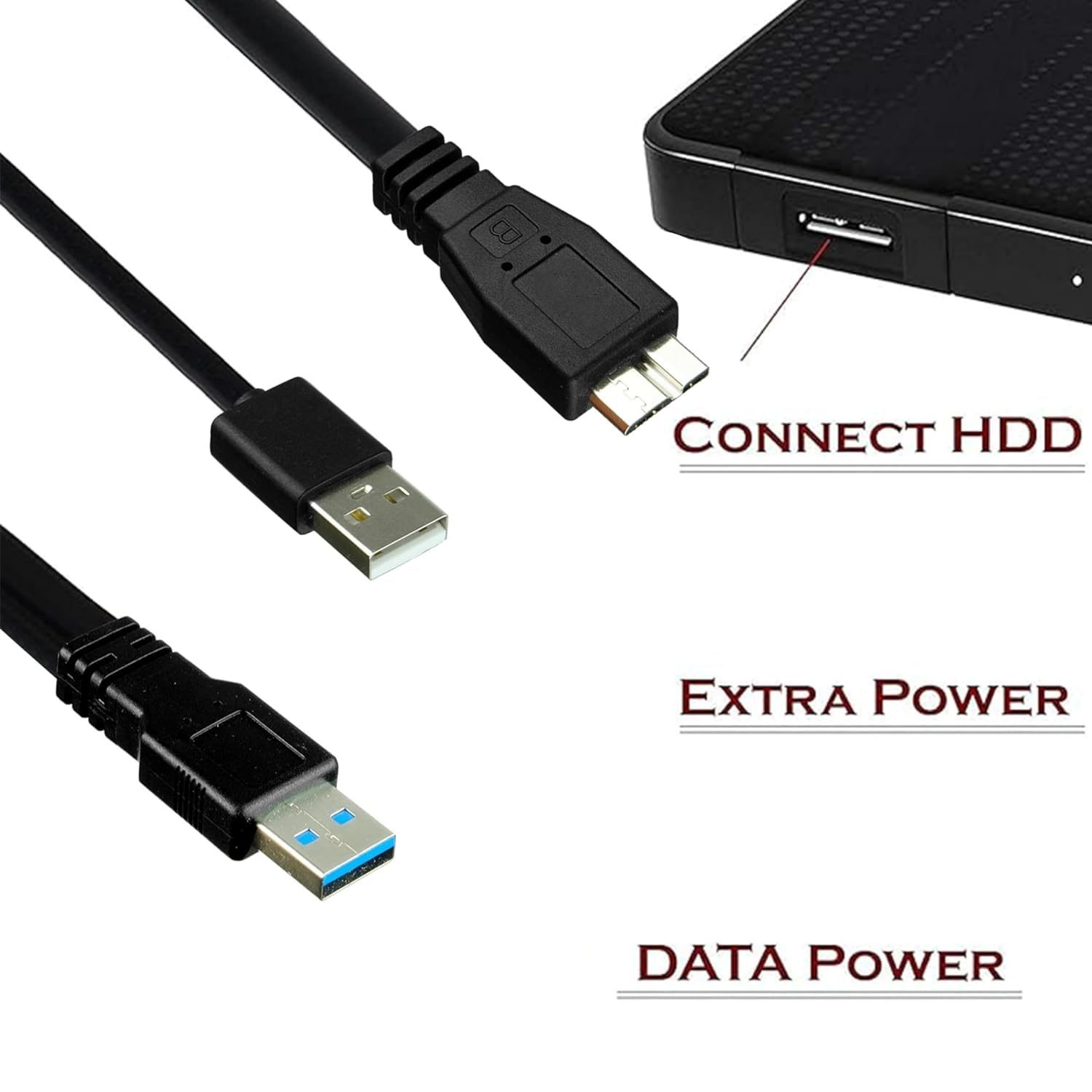 Saitech It 1 Feet Usb 3.0 Dual Power Y Shape 2 X Type A To Micro B High Speed Upto 5 Gbps Data Transfer Cable For External Hard