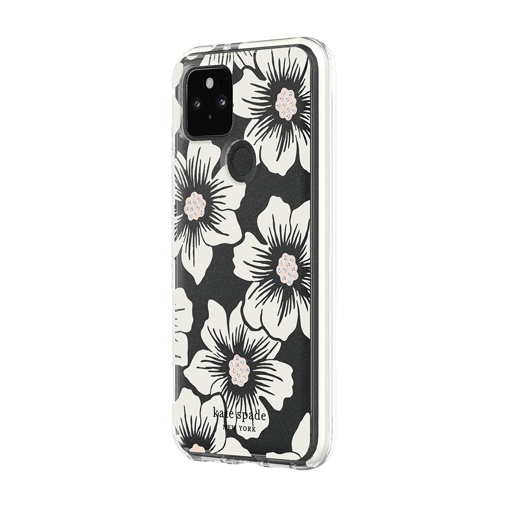 Kate Spade New York Defensive Hardshell Case For Google Pixel 5   Hollyhock Floral Clear/Cream With Stones