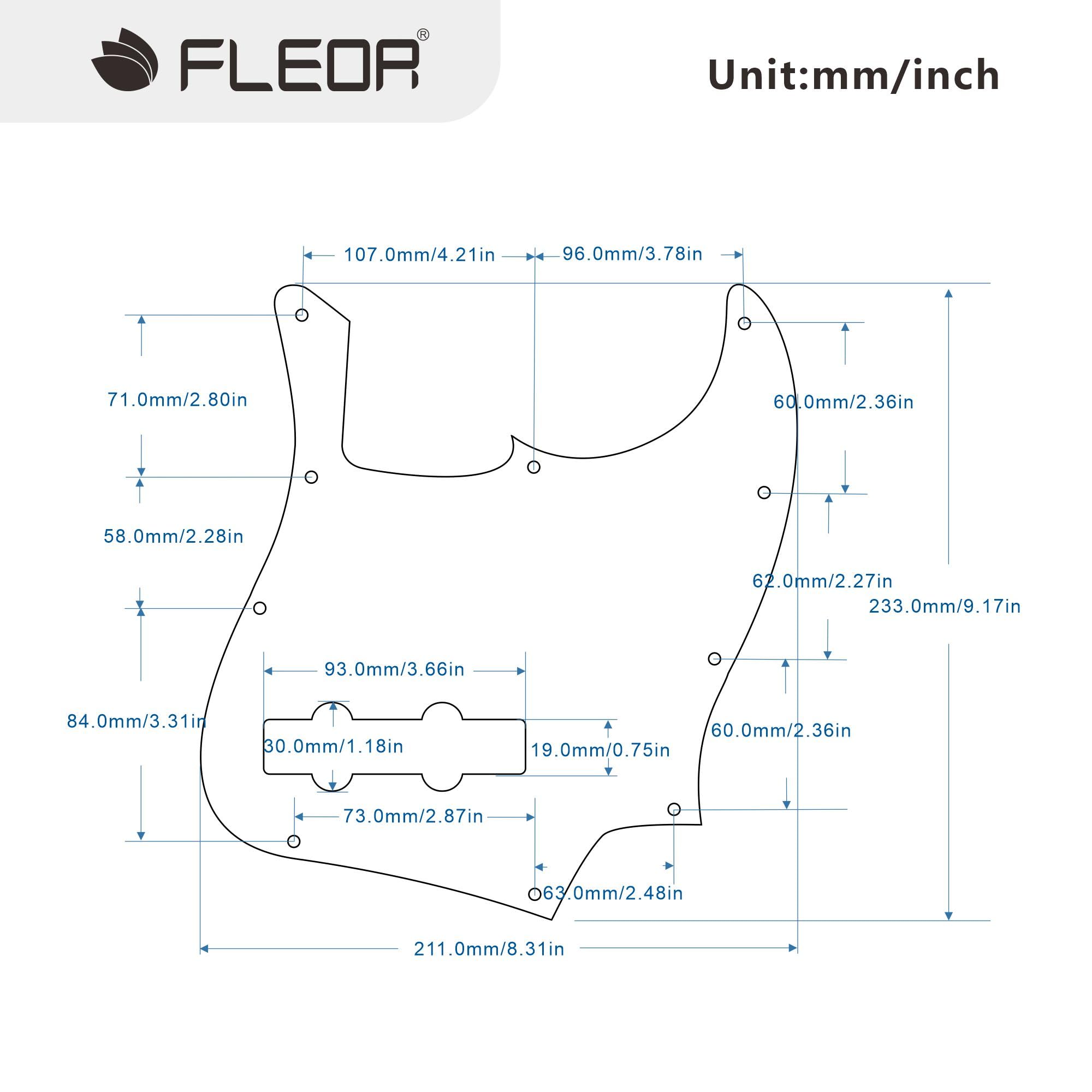 Fleor 10 Hole J Bass Pickguard Scratch Plate Pick Guards For 4 Strings American/Mexican Standard J Bass Part, 4Ply Black Pearl
