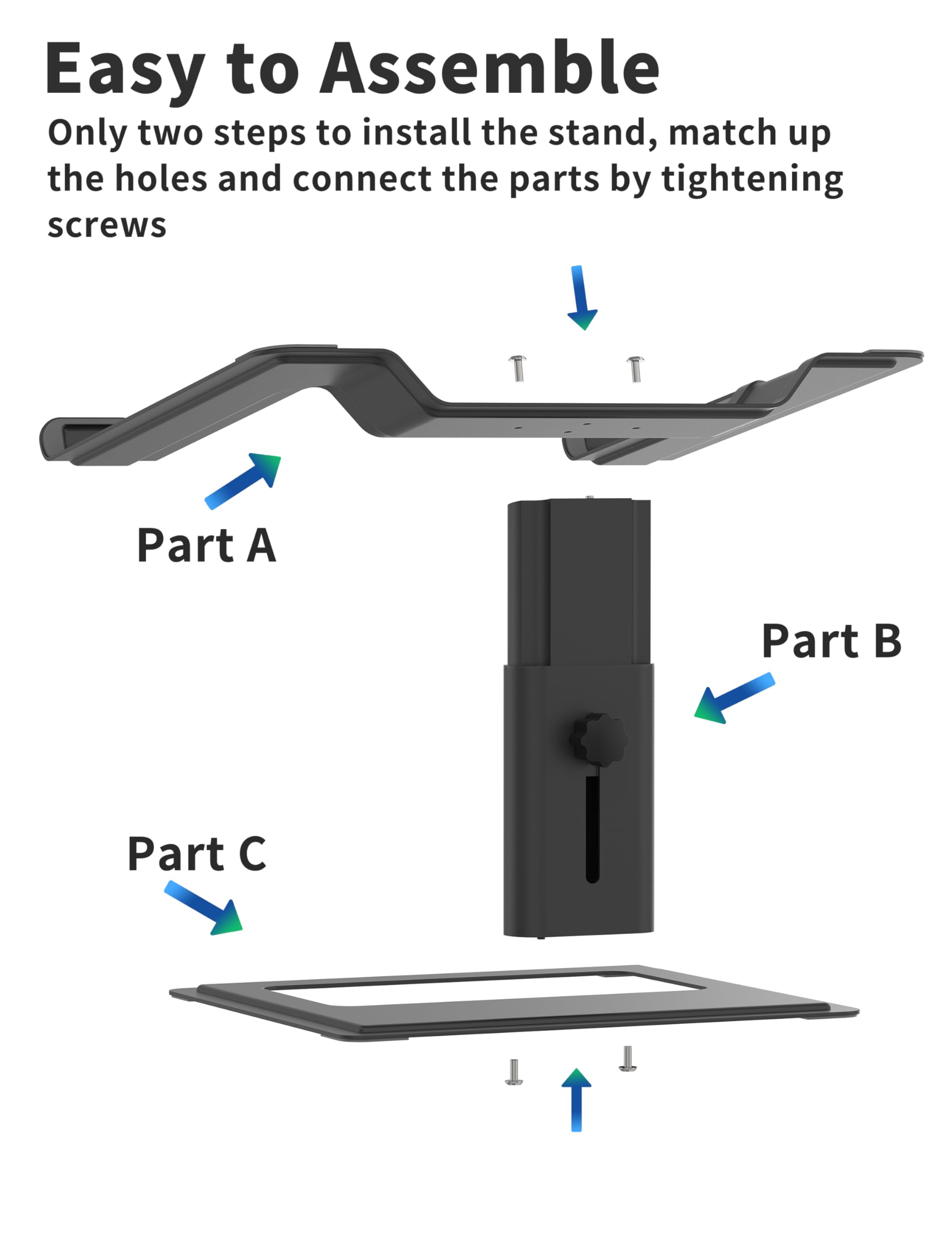 Soundance Adjustable Laptop Stand For Desk, Computer Stand, Ergonomic Laptop Riser Holder Compatible With 10 To 17.3 Inches Notebook Pc Computer, Aluminum Black