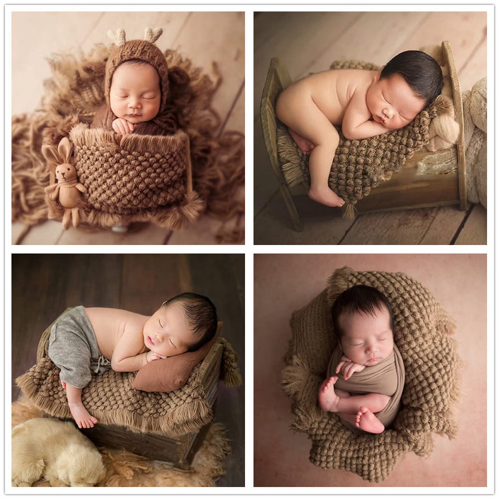Zeroest Baby Photography Props Basket Braid Wool Wrap Newborn Photo Shoot Baskets Filler Posing Stuffer Background Blanket (Coffee)