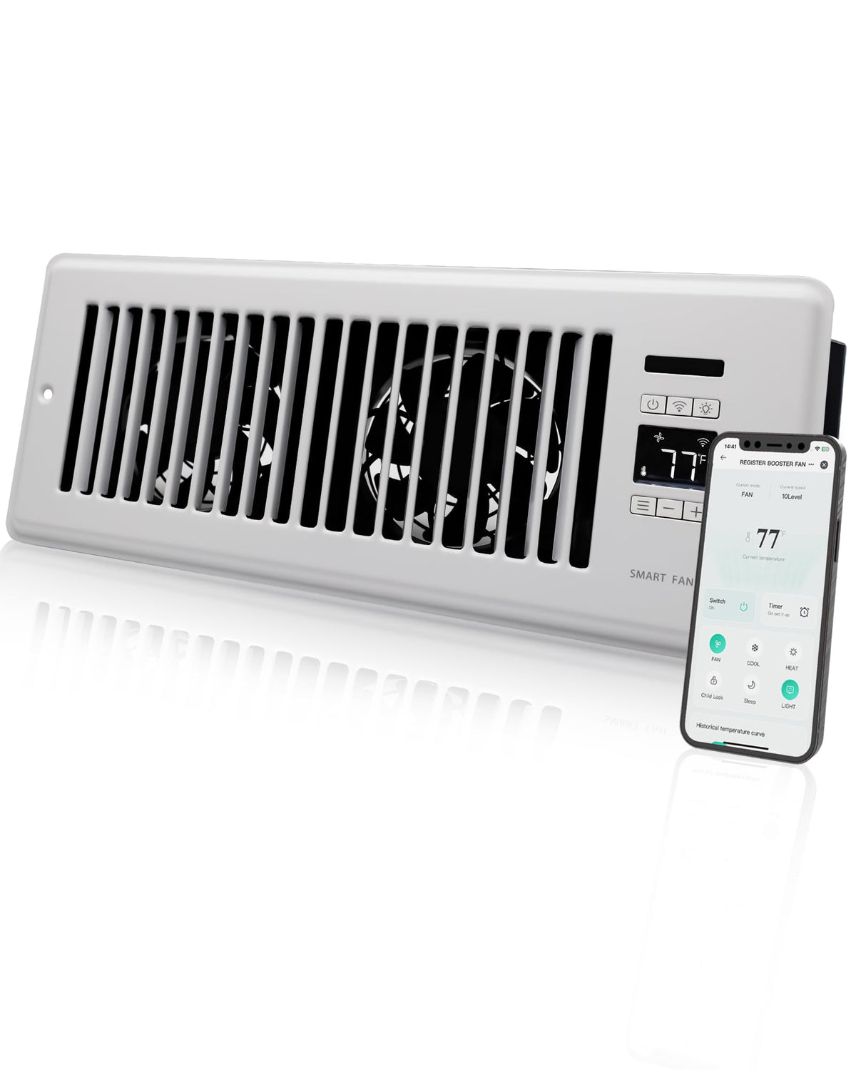 Super Quiet Register Booster Fan For 4 '' X 12 '' Register Holes, Smart Register Vent With Dual Intelligent Thermostat And Wifi 
